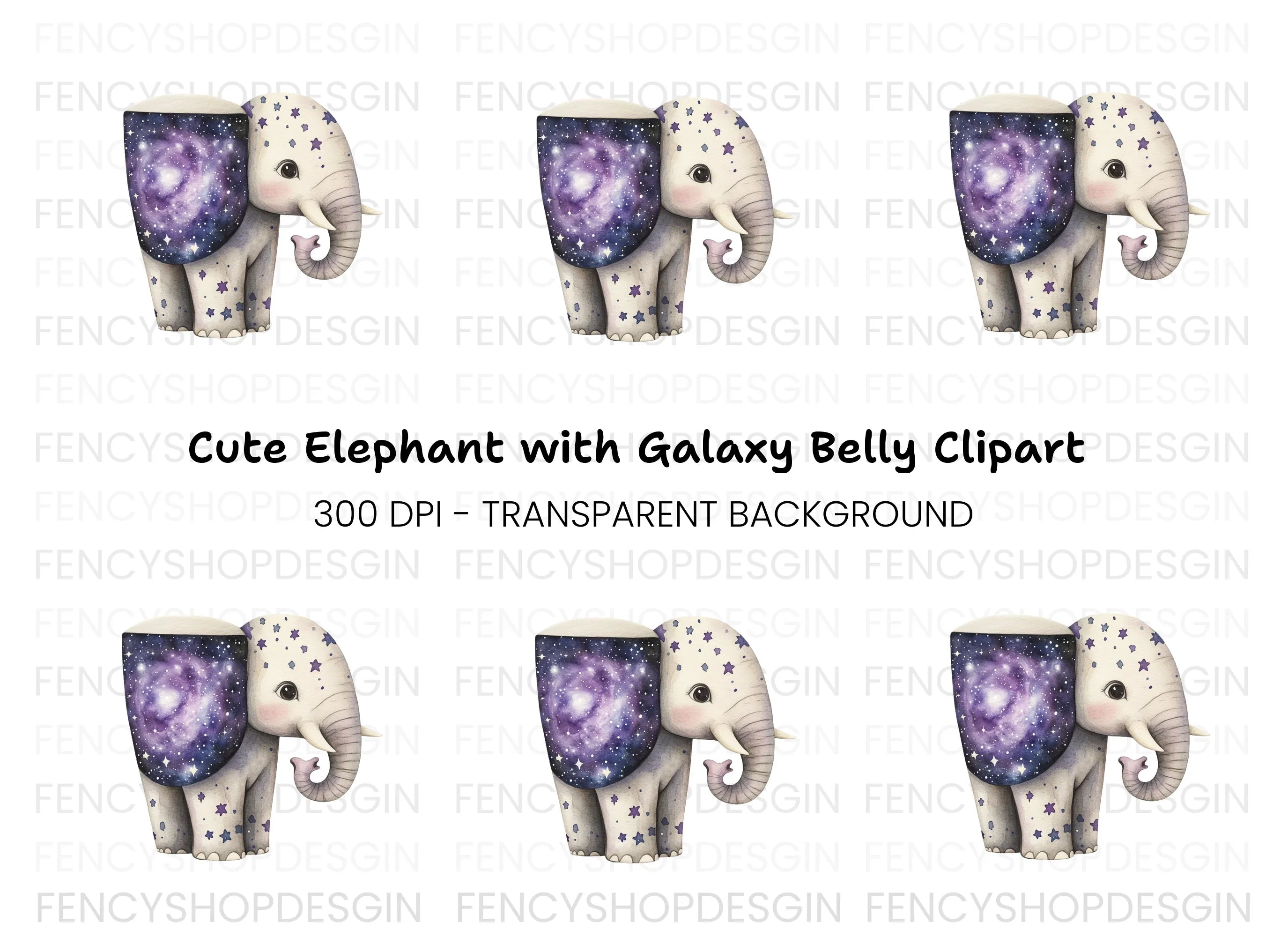 Galaxy Elephant Clipart Bundle