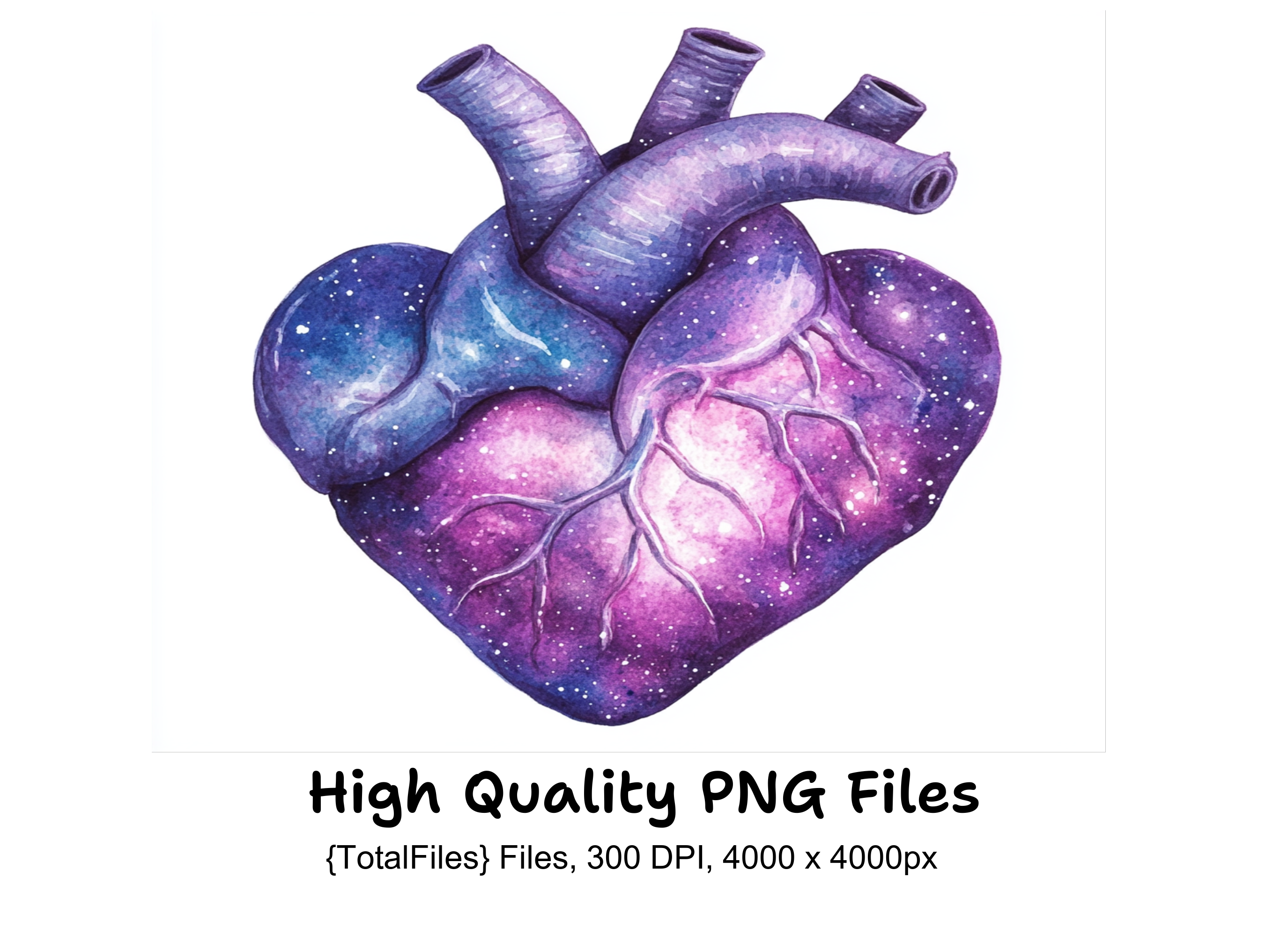 Anatomical Galaxy Heart Clipart Bundle