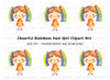 Adorable Rainbow Pigtails Girl Clipart Bundle