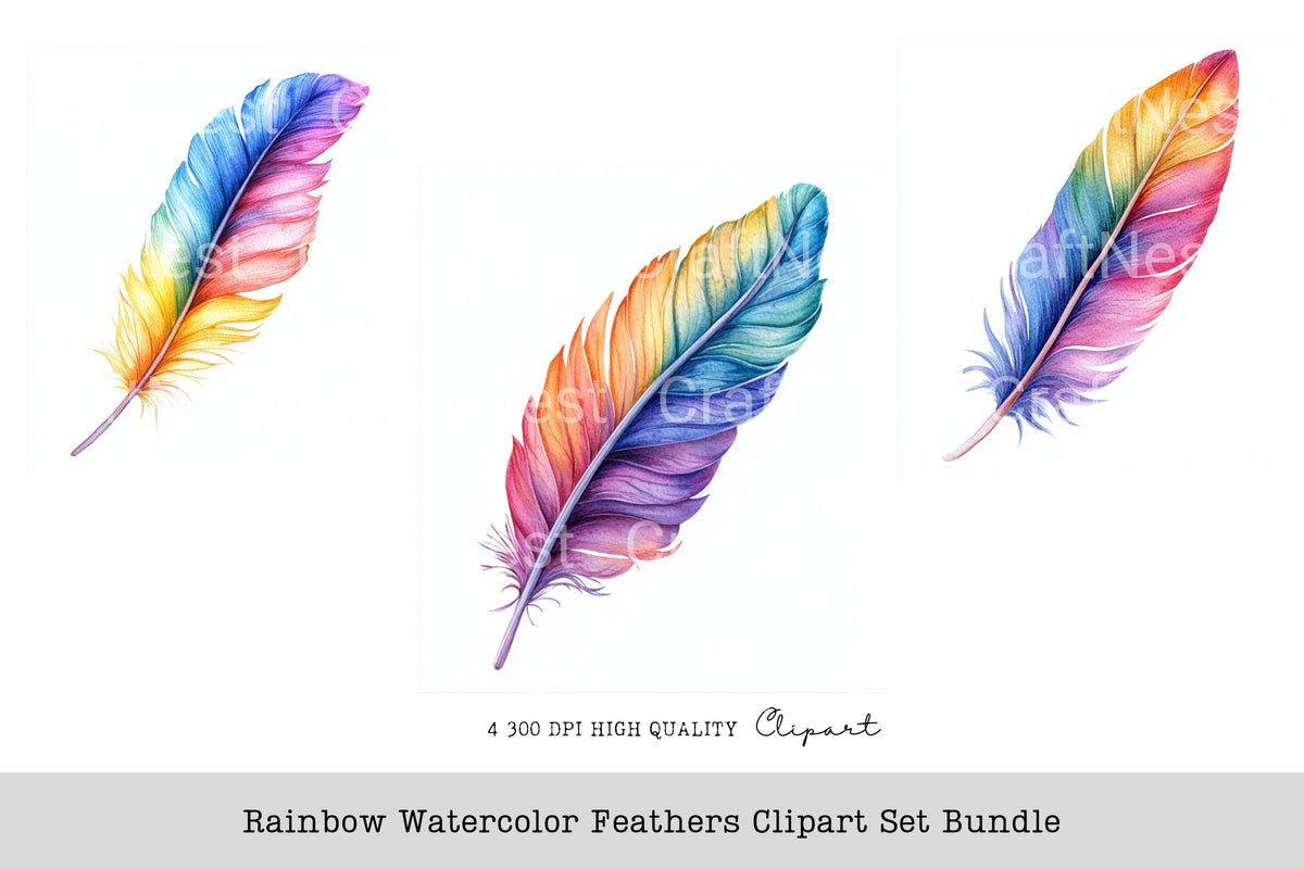 Rainbow Feathers Clipart Bundle