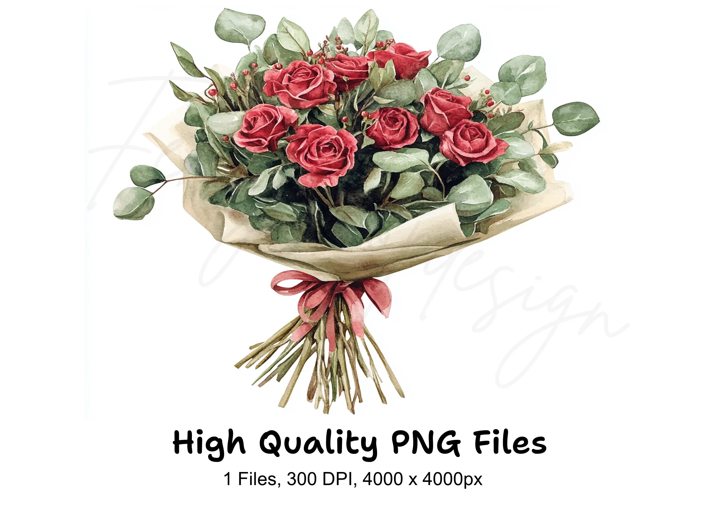 Red Rose Bouquet Clipart Bundle