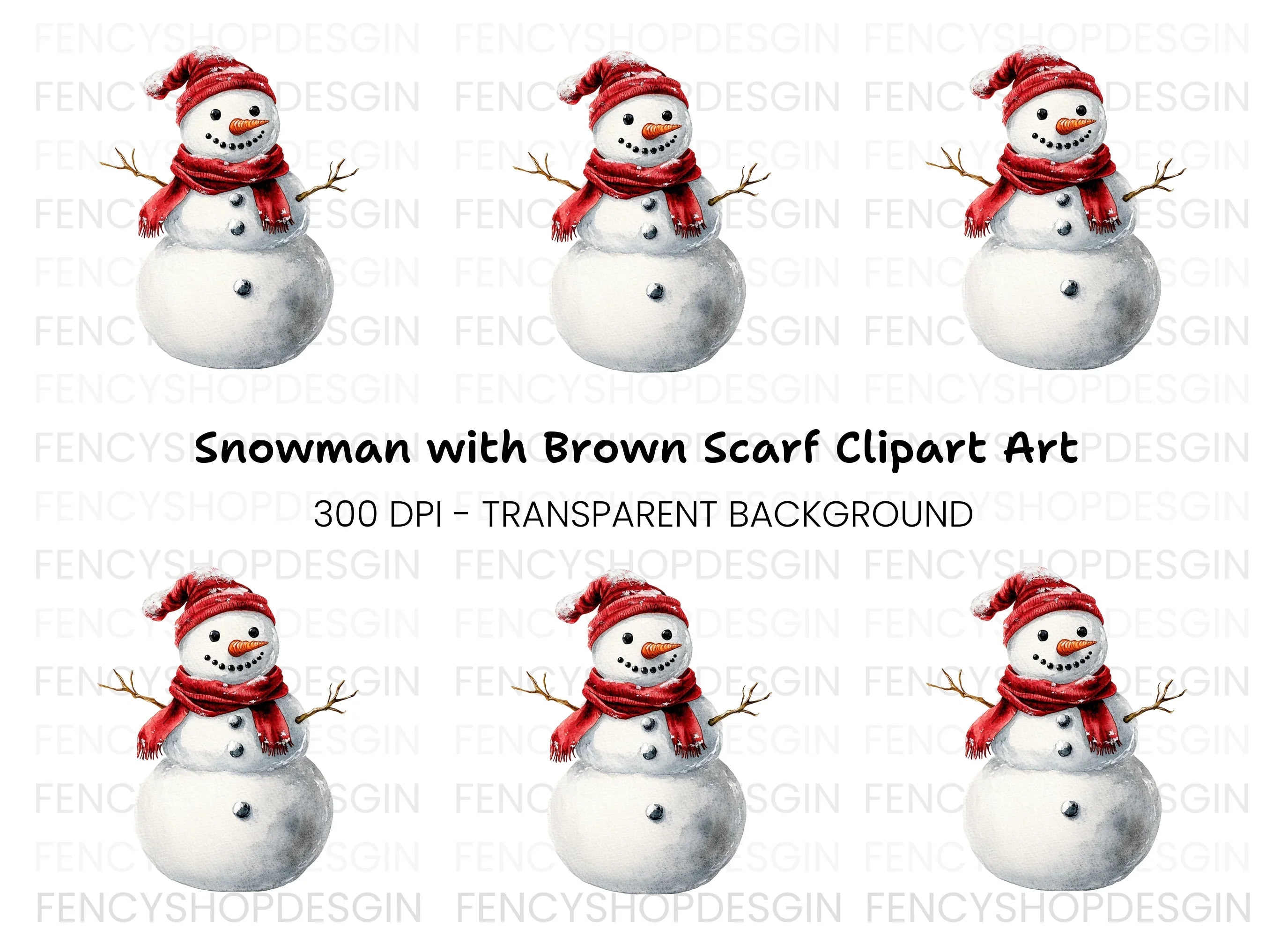 Festive Snowman with Red Scarf Clipart Bundle