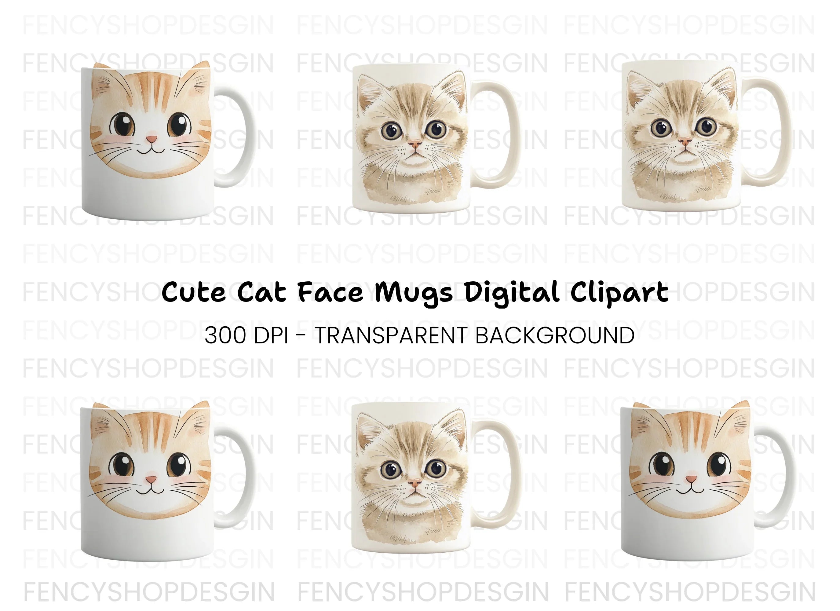 Cute Cat Face Clipart Bundle