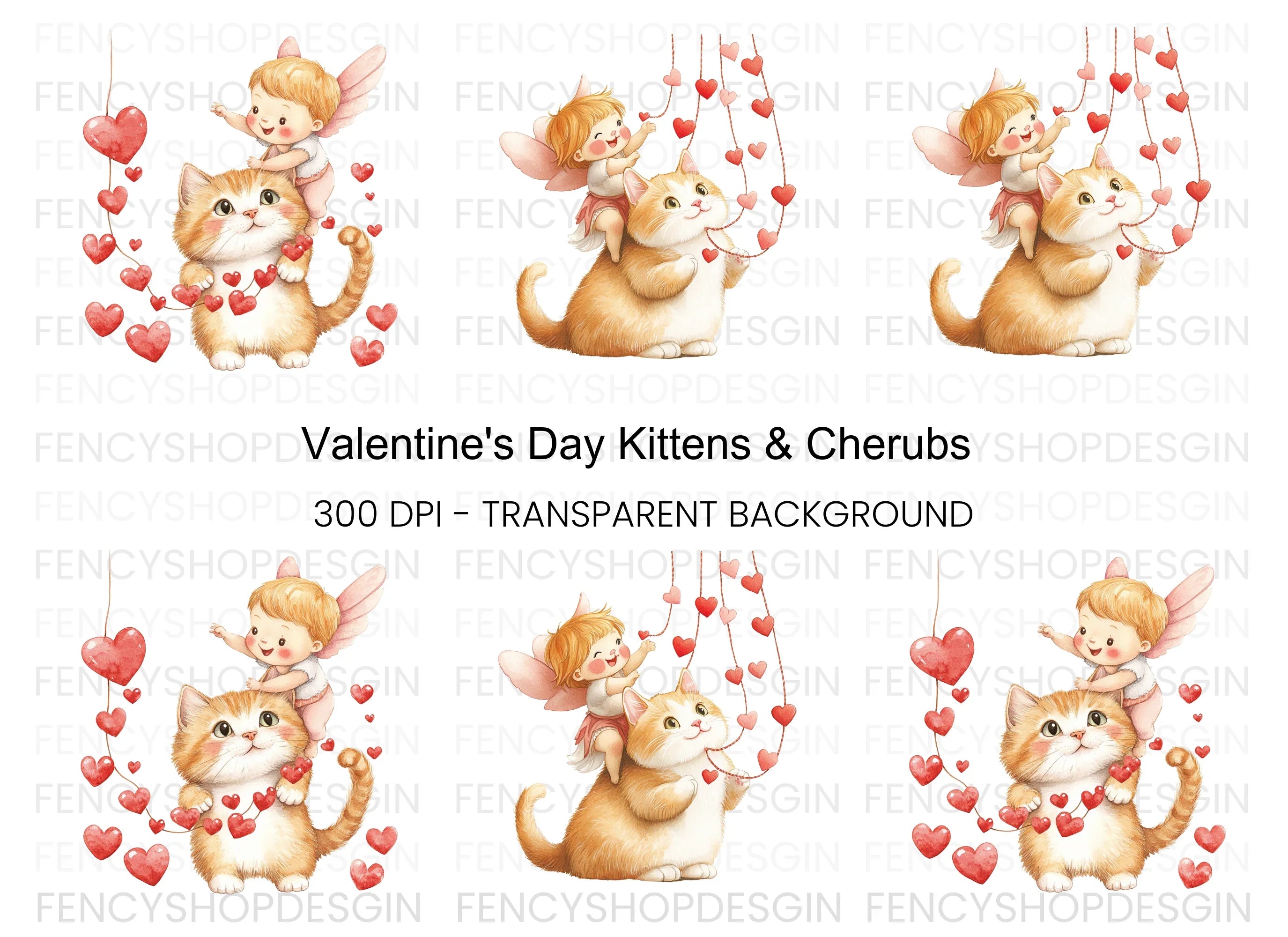 Cute Cupid Cats Valentine's Day Clipart Bundle