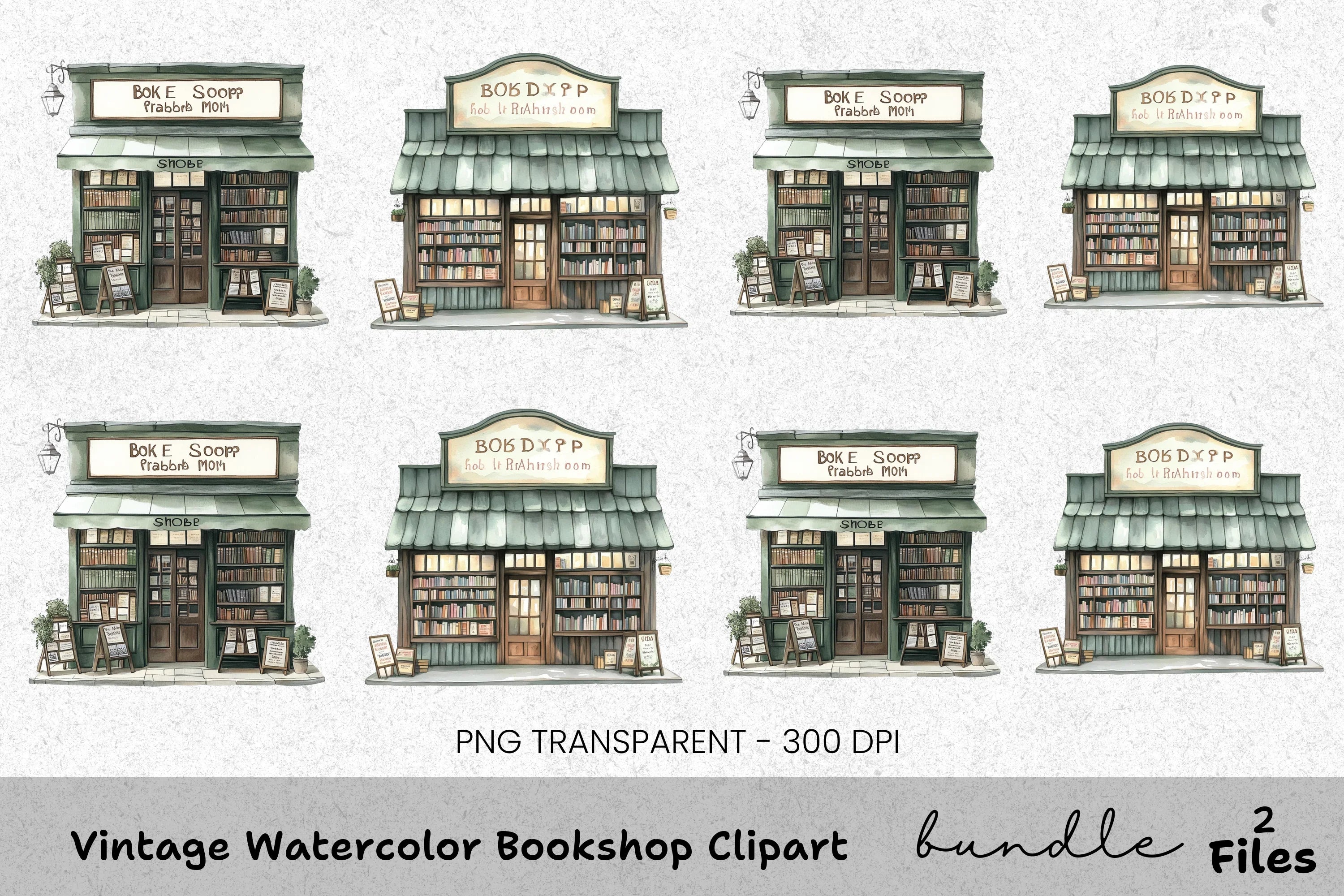 Vintage Bookshop Clipart Bundle