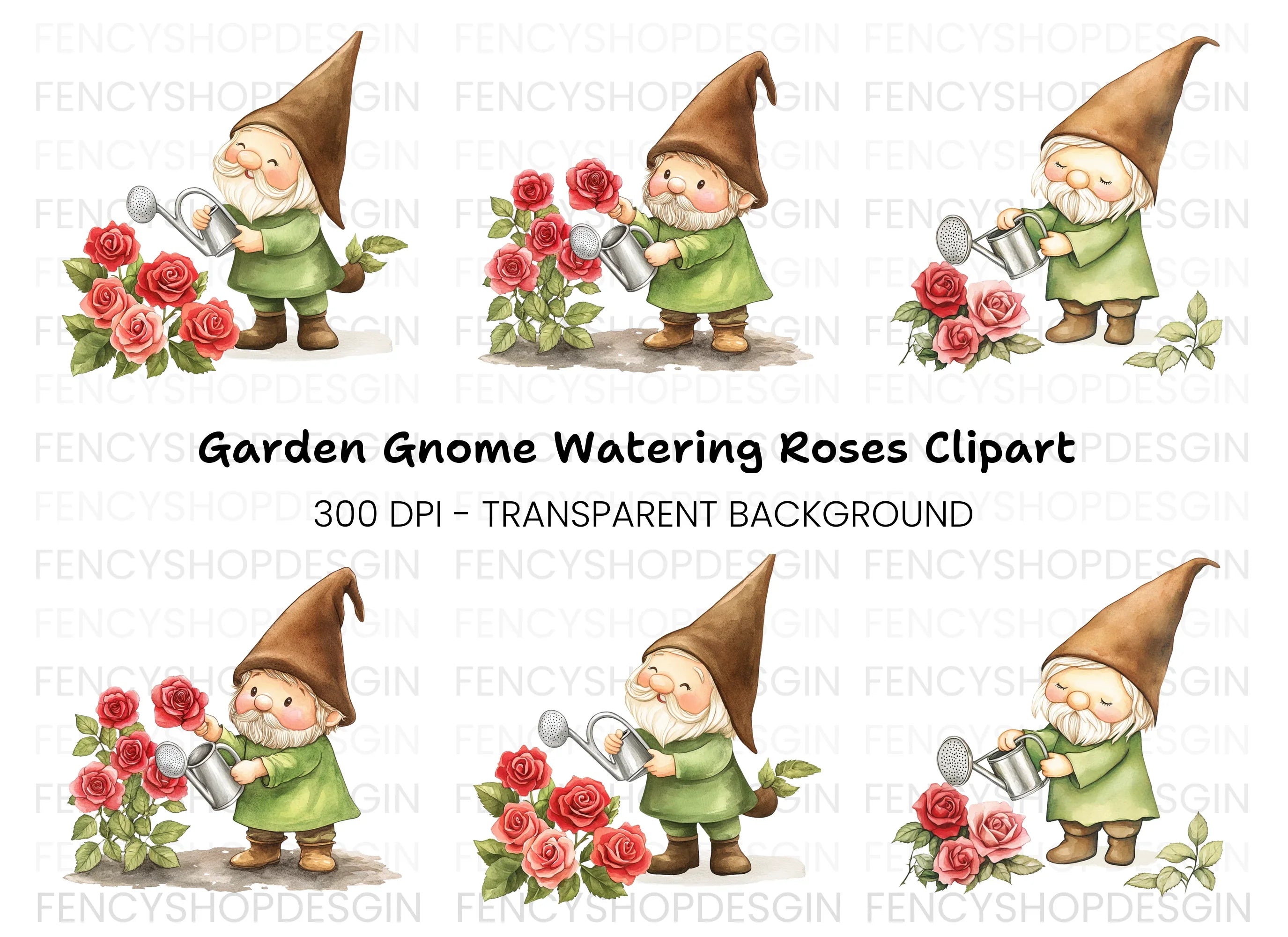 Gardening Gnomes with Roses Clipart Bundle