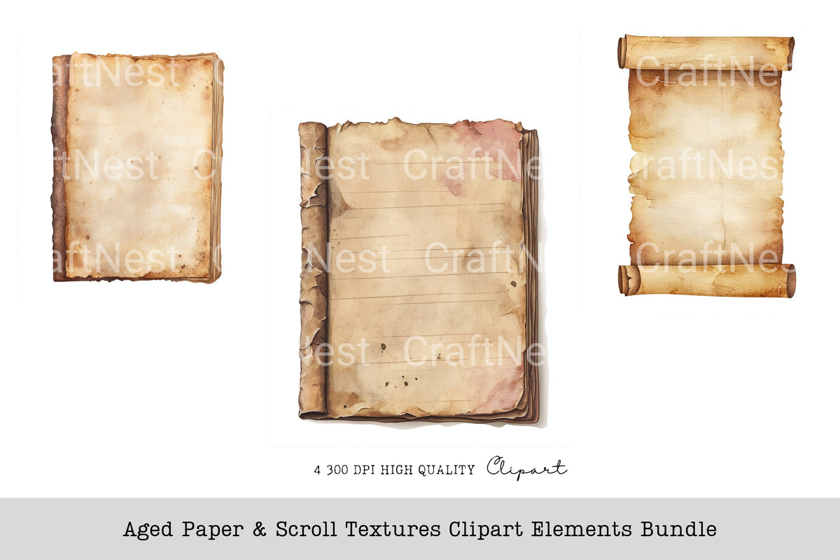 Aged Scroll Textures Elements Clipart Bundle