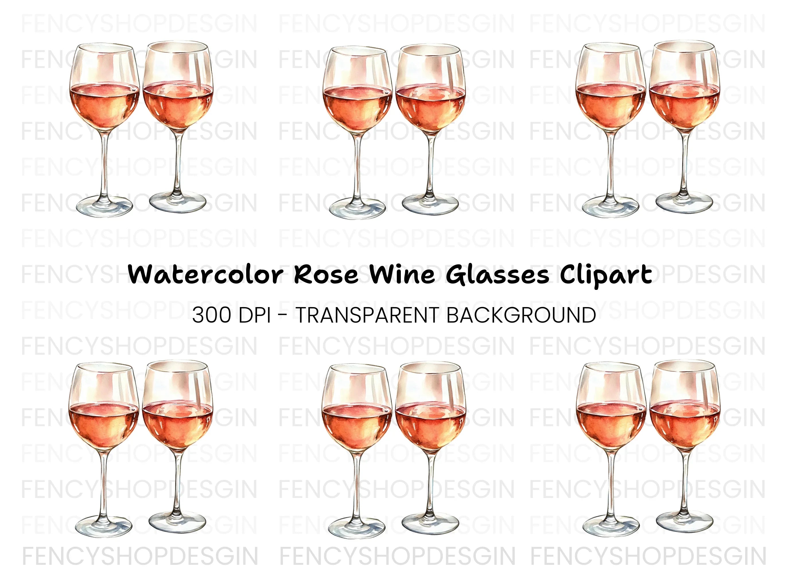 Two Glasses of Rose Wine Clipart Bundle
