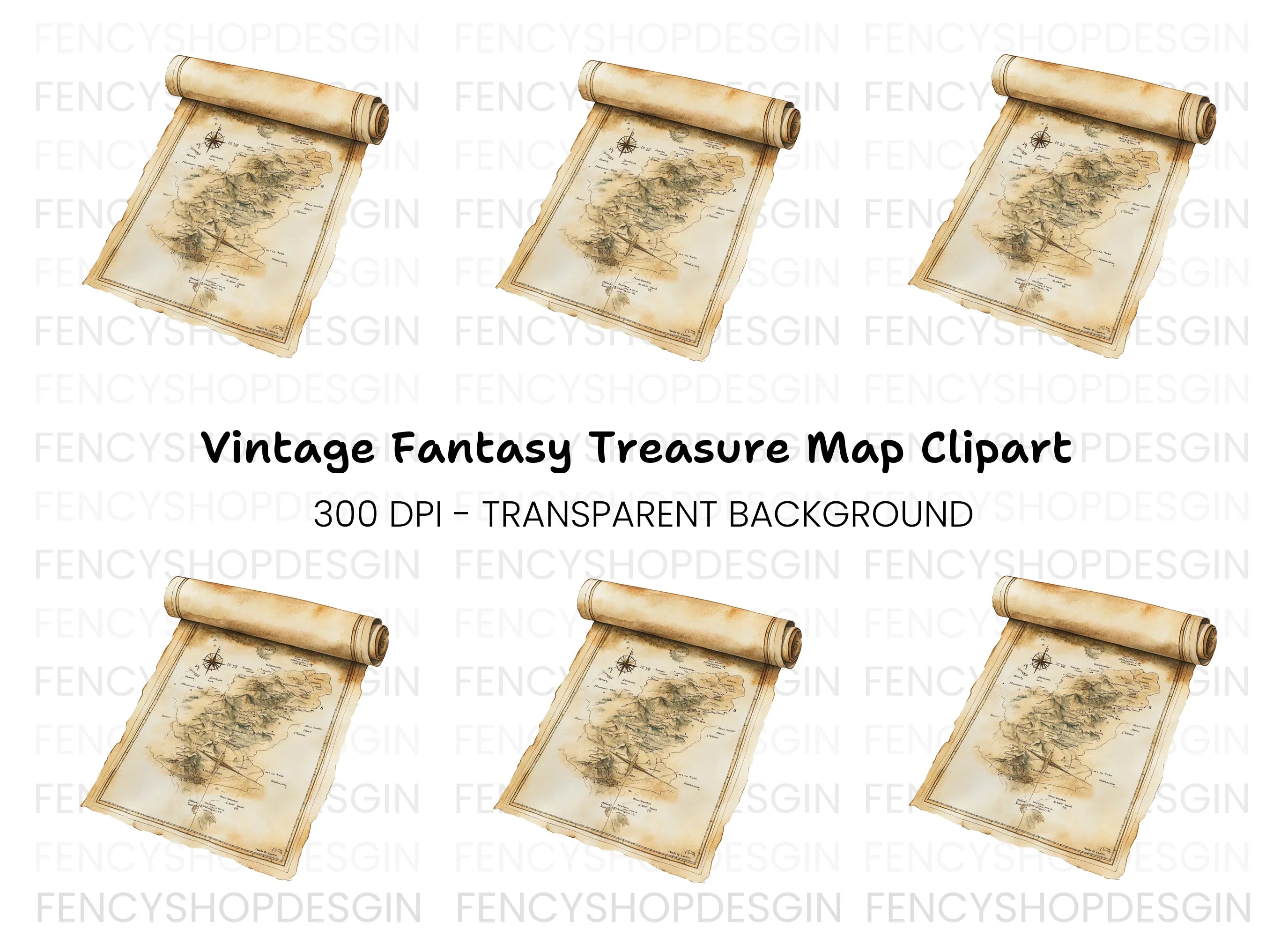 Ancient Island Map Scroll Clipart Bundle