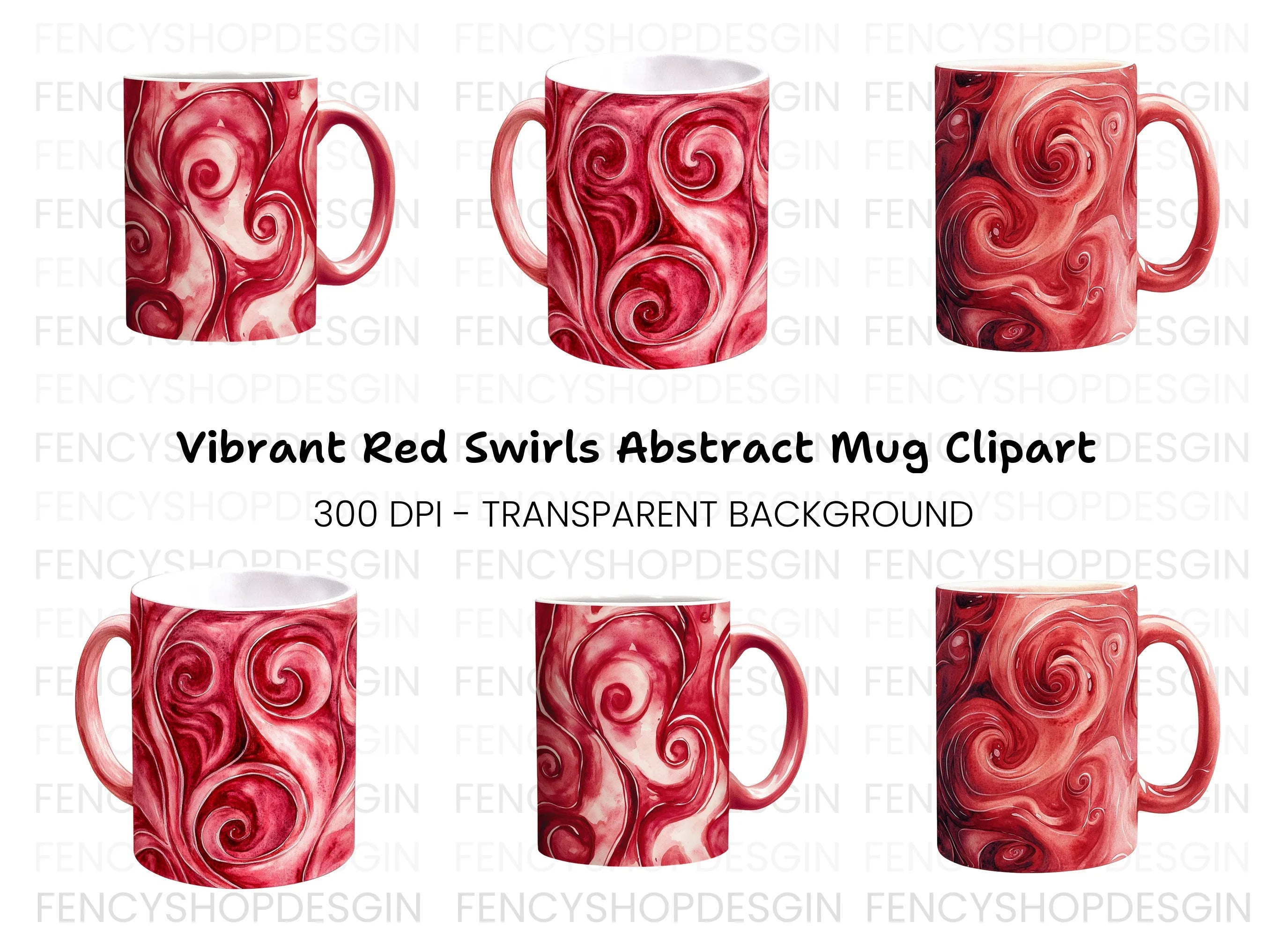 Swirling Red Abstract Clipart Bundle