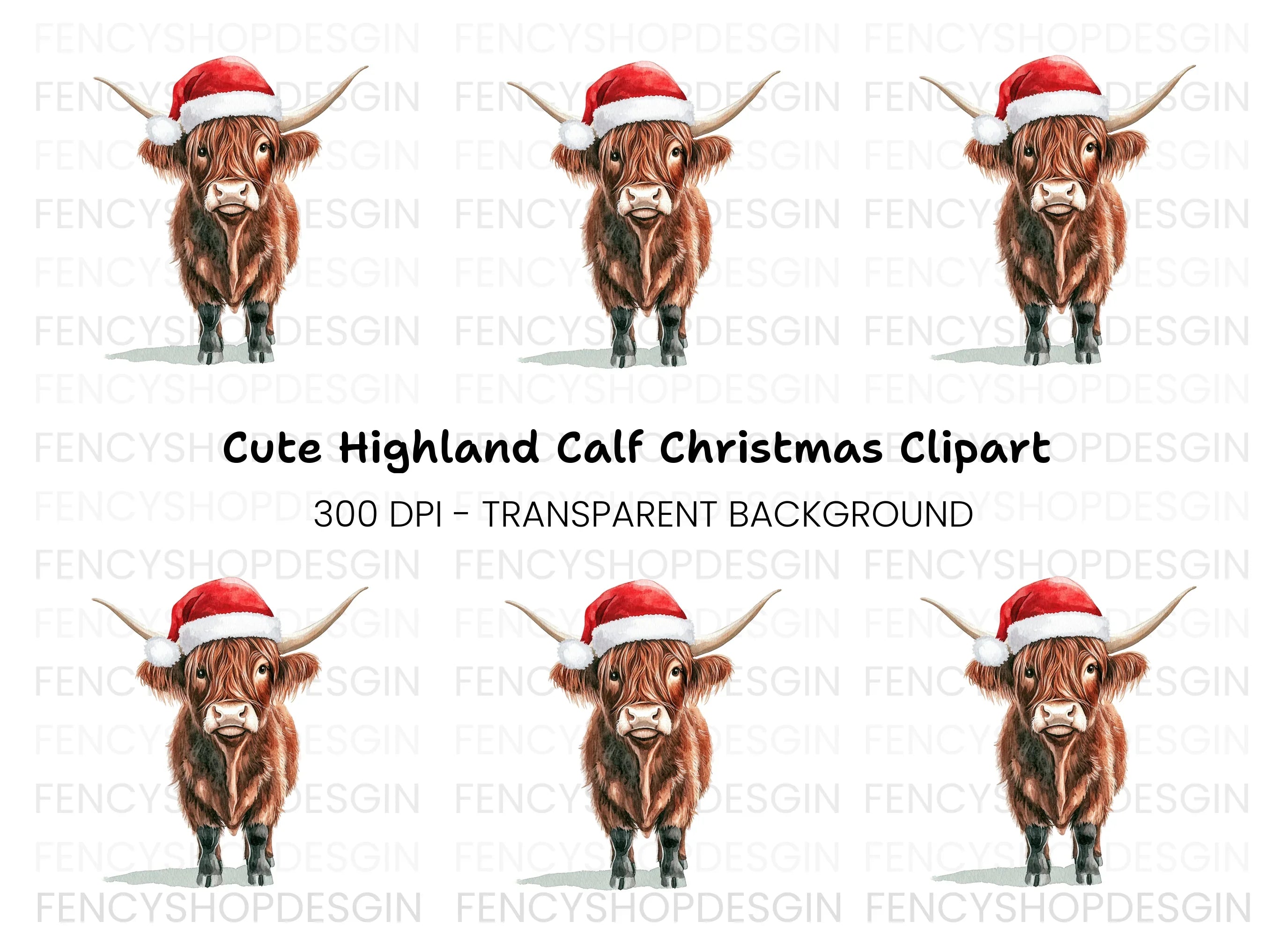 Festive Highland Calf Christmas Clipart Bundle