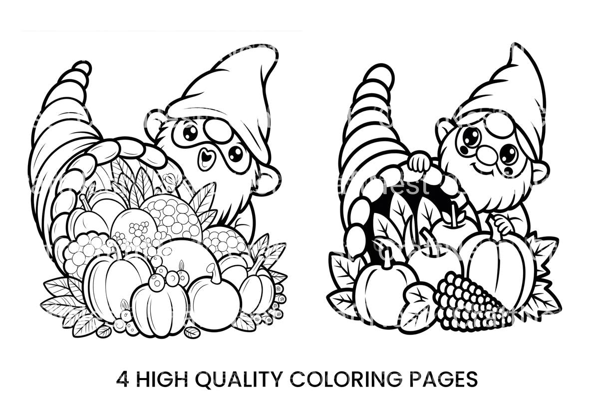 Thanksgiving Gnomes Cornucopia Coloring Books