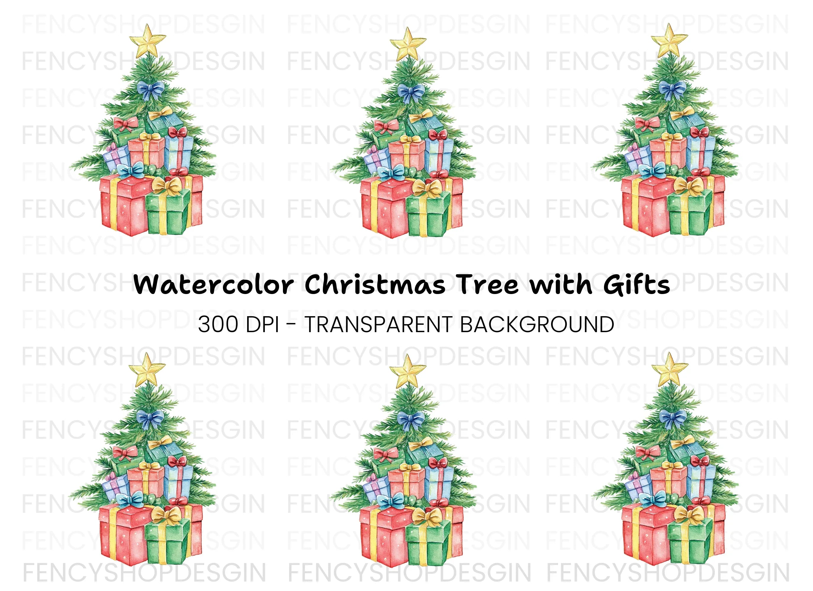 Christmas Tree with Gifts Clipart Bundle