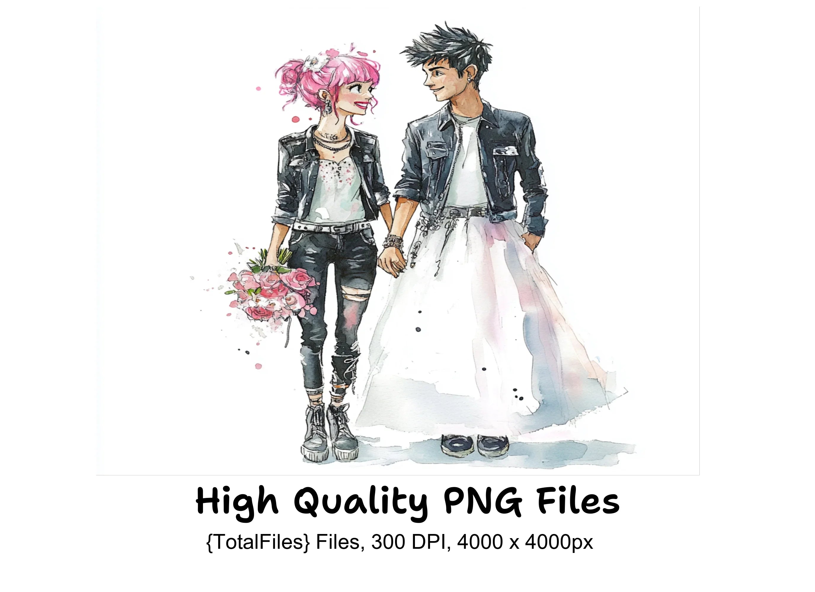 Punk Rock Wedding Couple Clipart Bundle