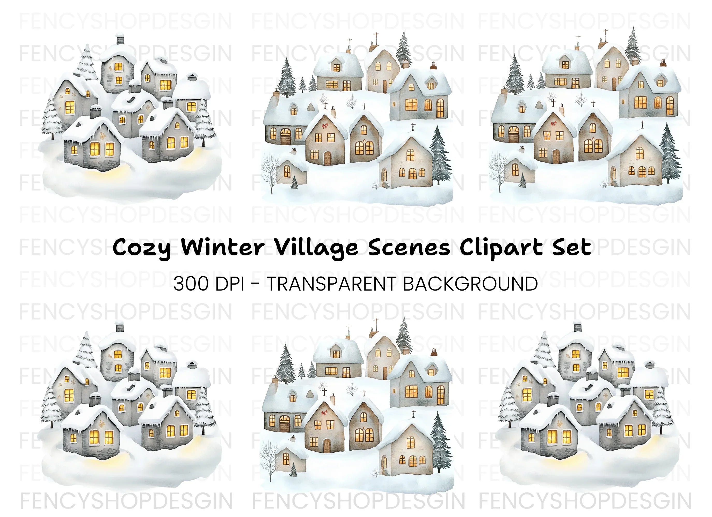 Winter Village Clipart Bundle