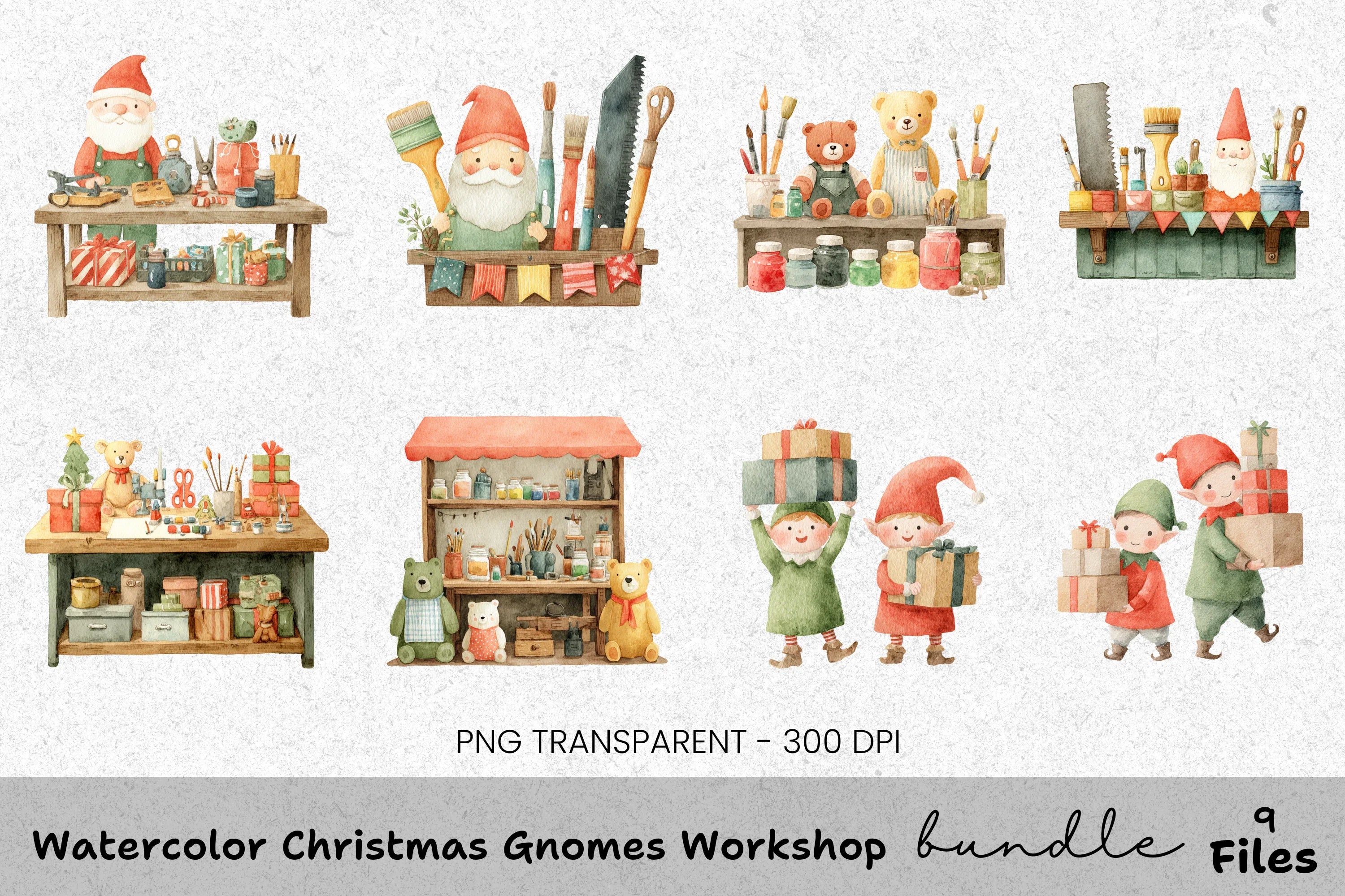 Christmas Gnome Workshop Clipart Bundle