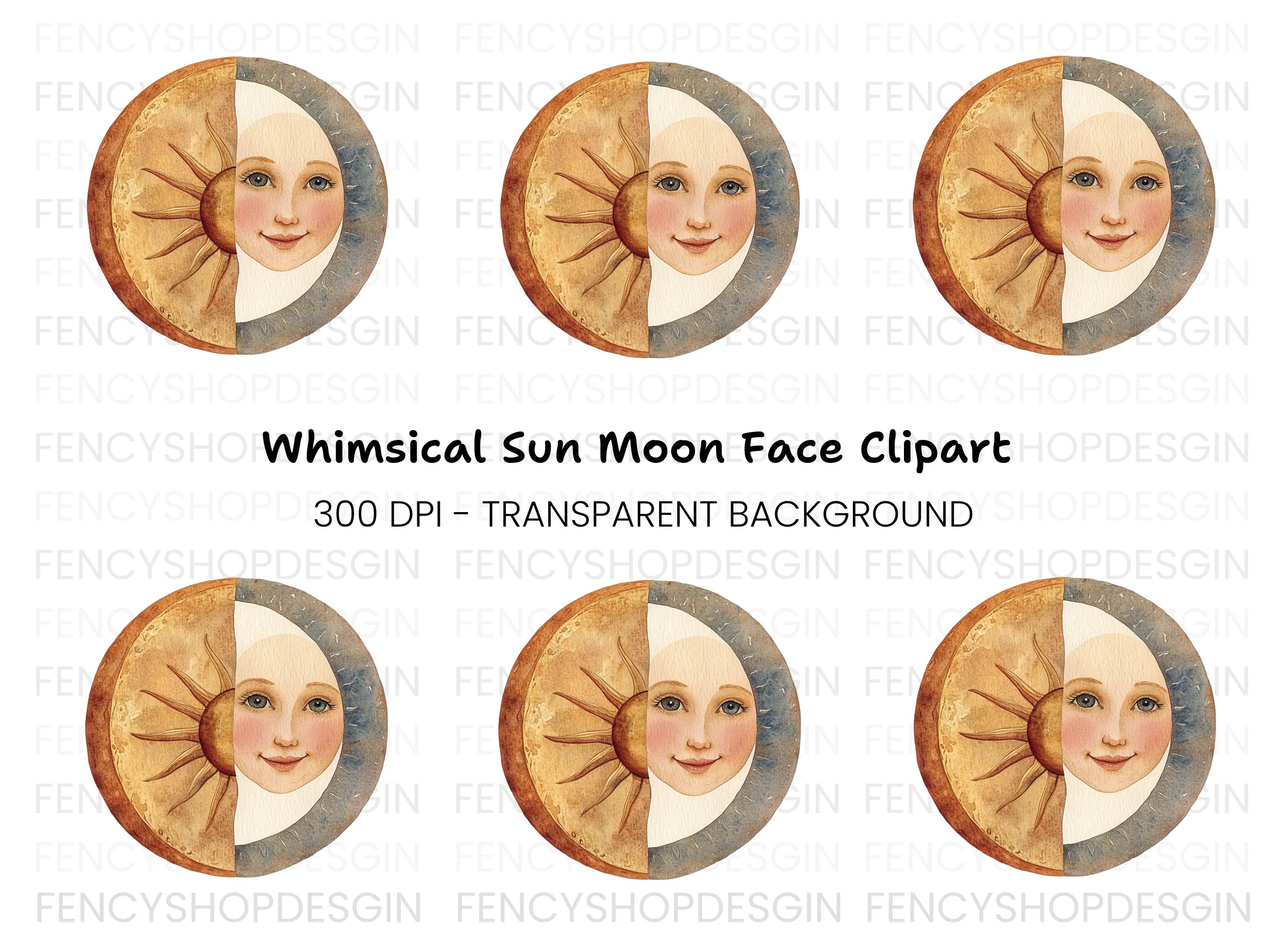 Celestial Sun Moon Face Clipart Bundle