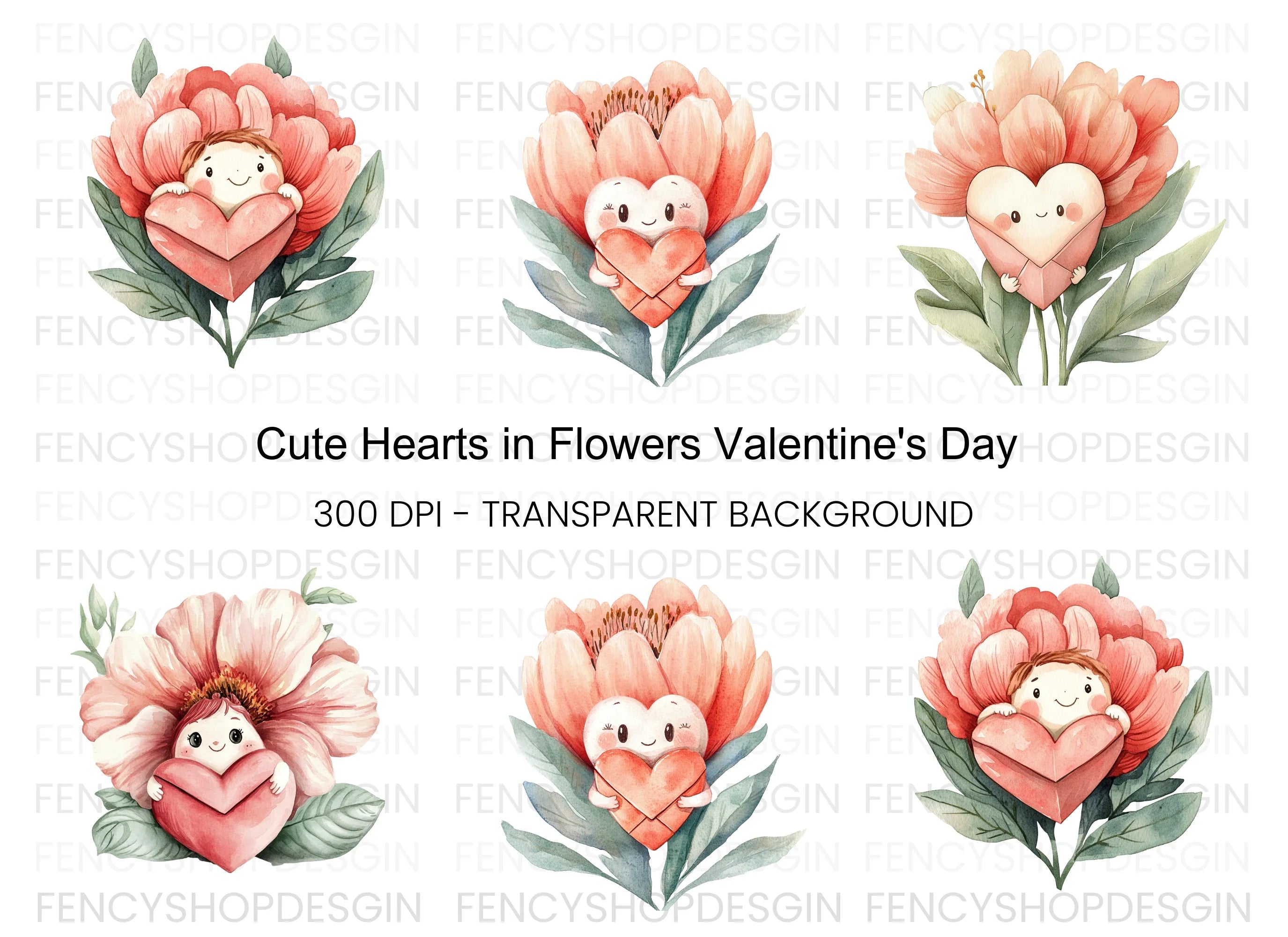 Floral Heart Characters Clipart Bundle