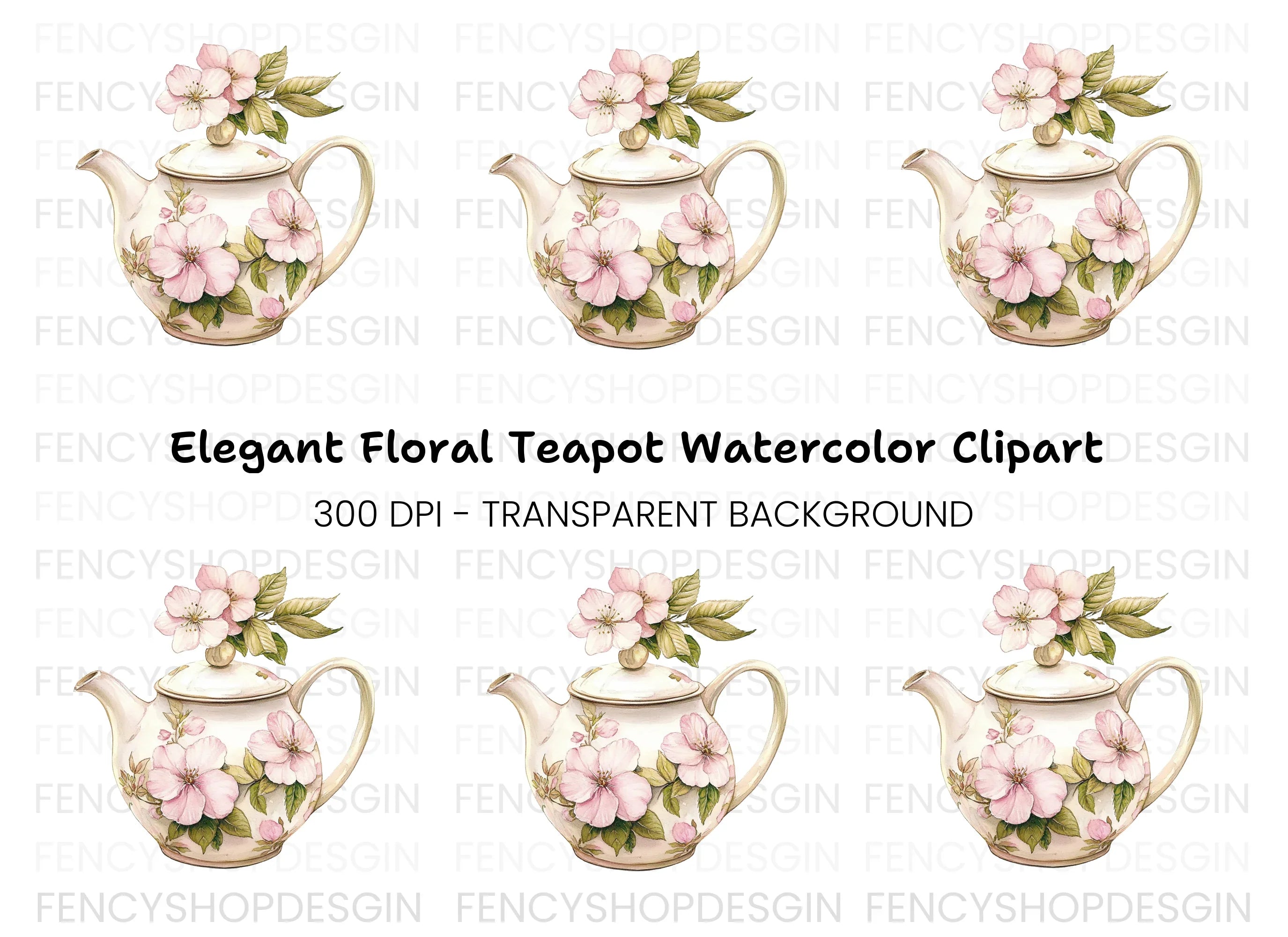 Floral Teapot Clipart Bundle