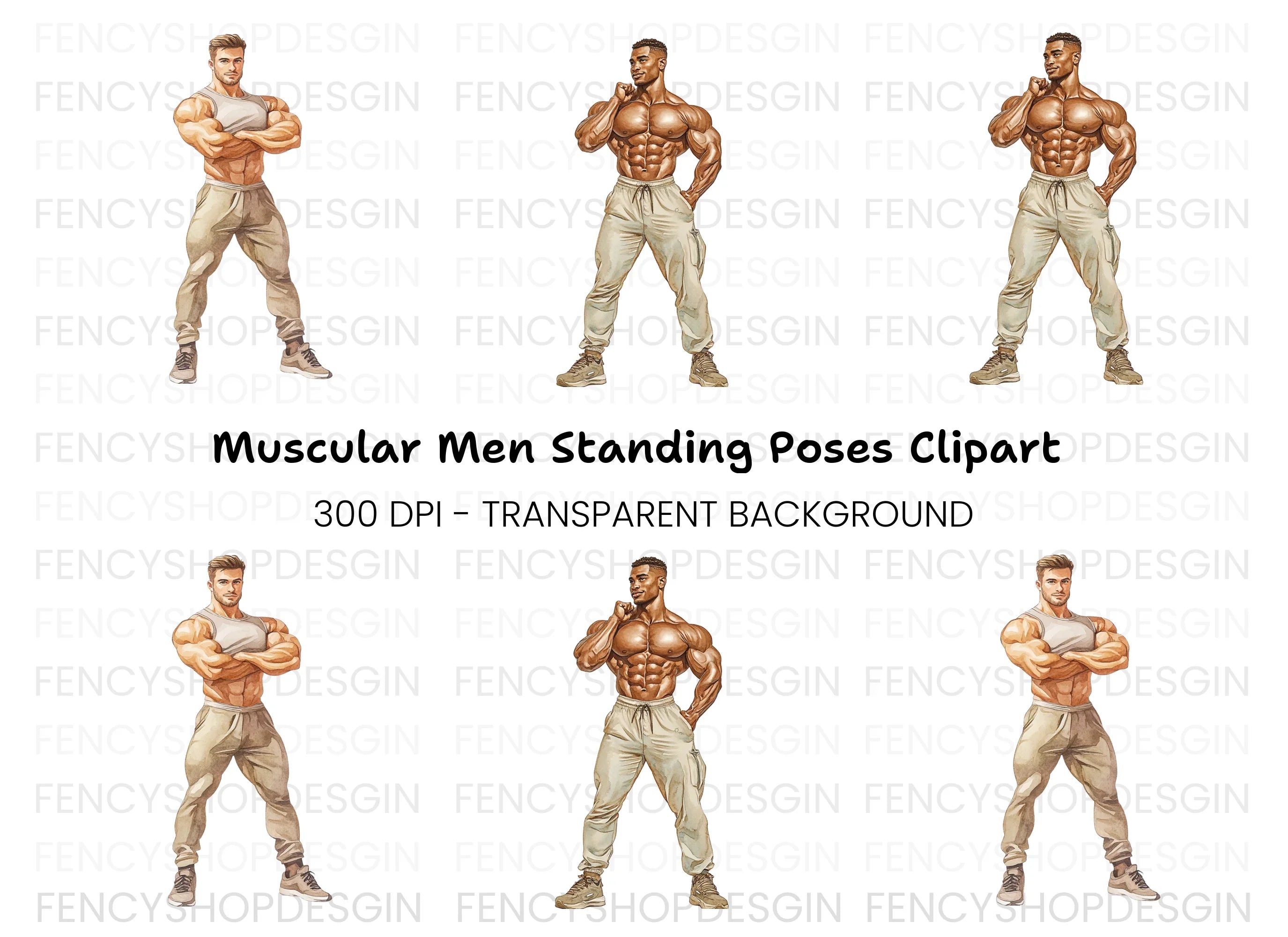 Muscular Men Bodybuilders Clipart Bundle