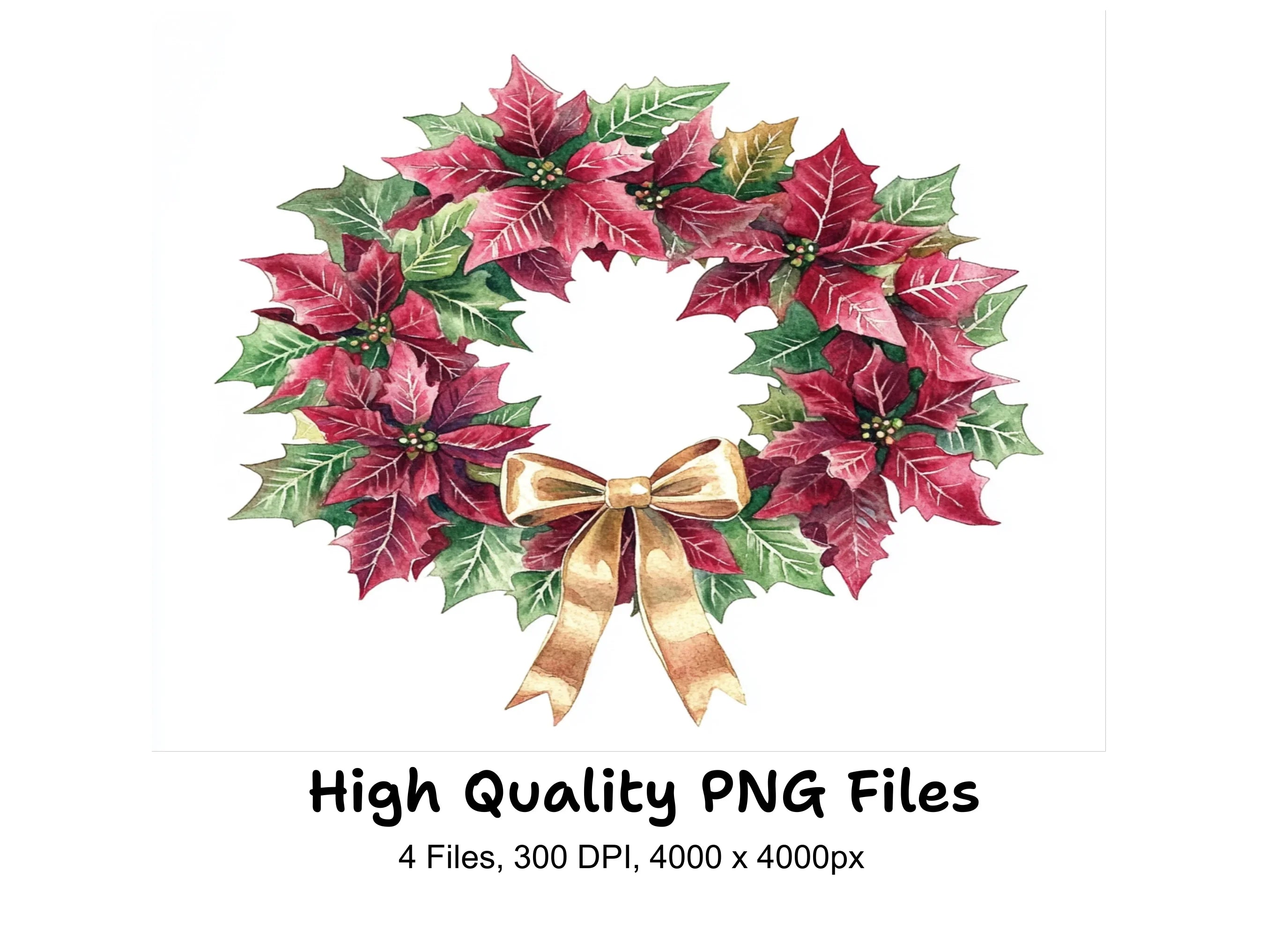 Christmas Poinsettia Wreaths with Bows Clipart Bundle
