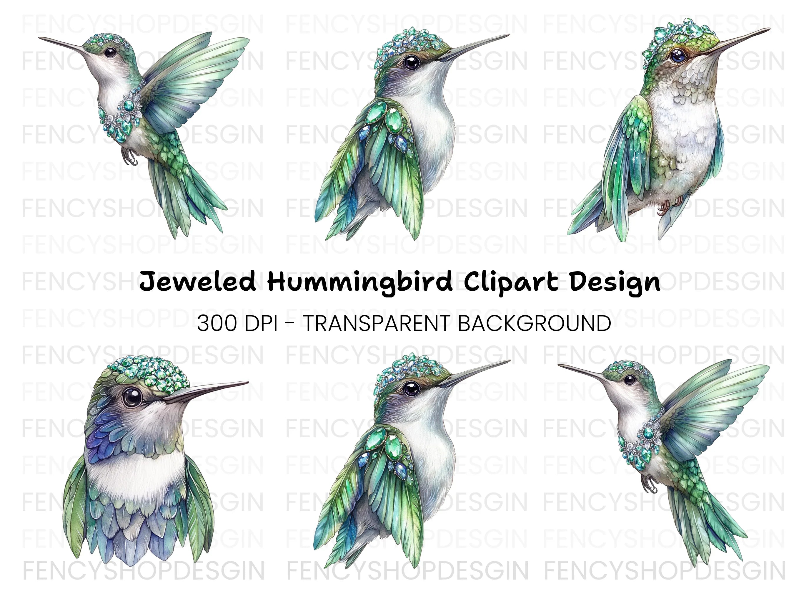 Jeweled Hummingbird Clipart Bundle