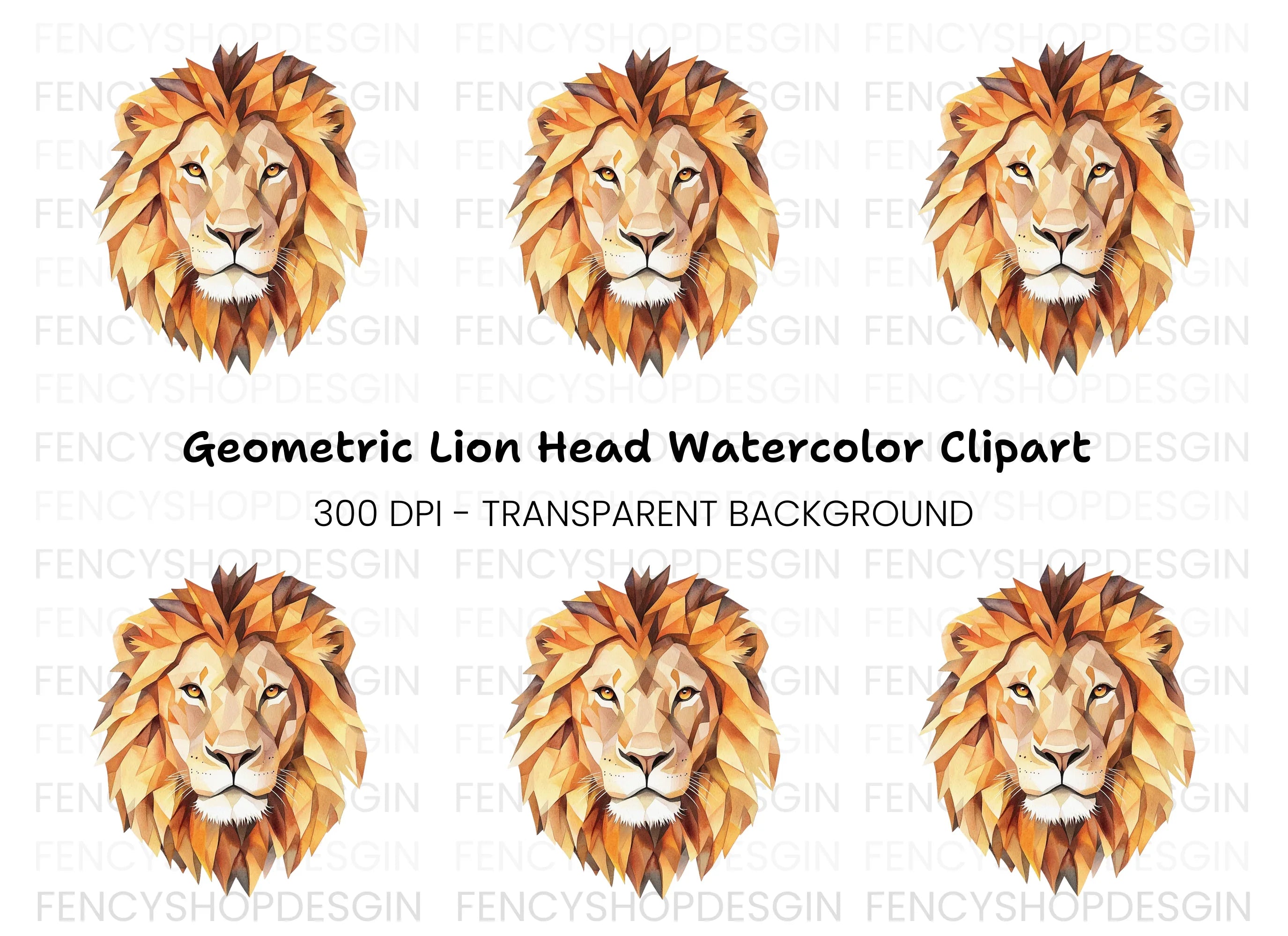 Geometric Lion Head Clipart Bundle