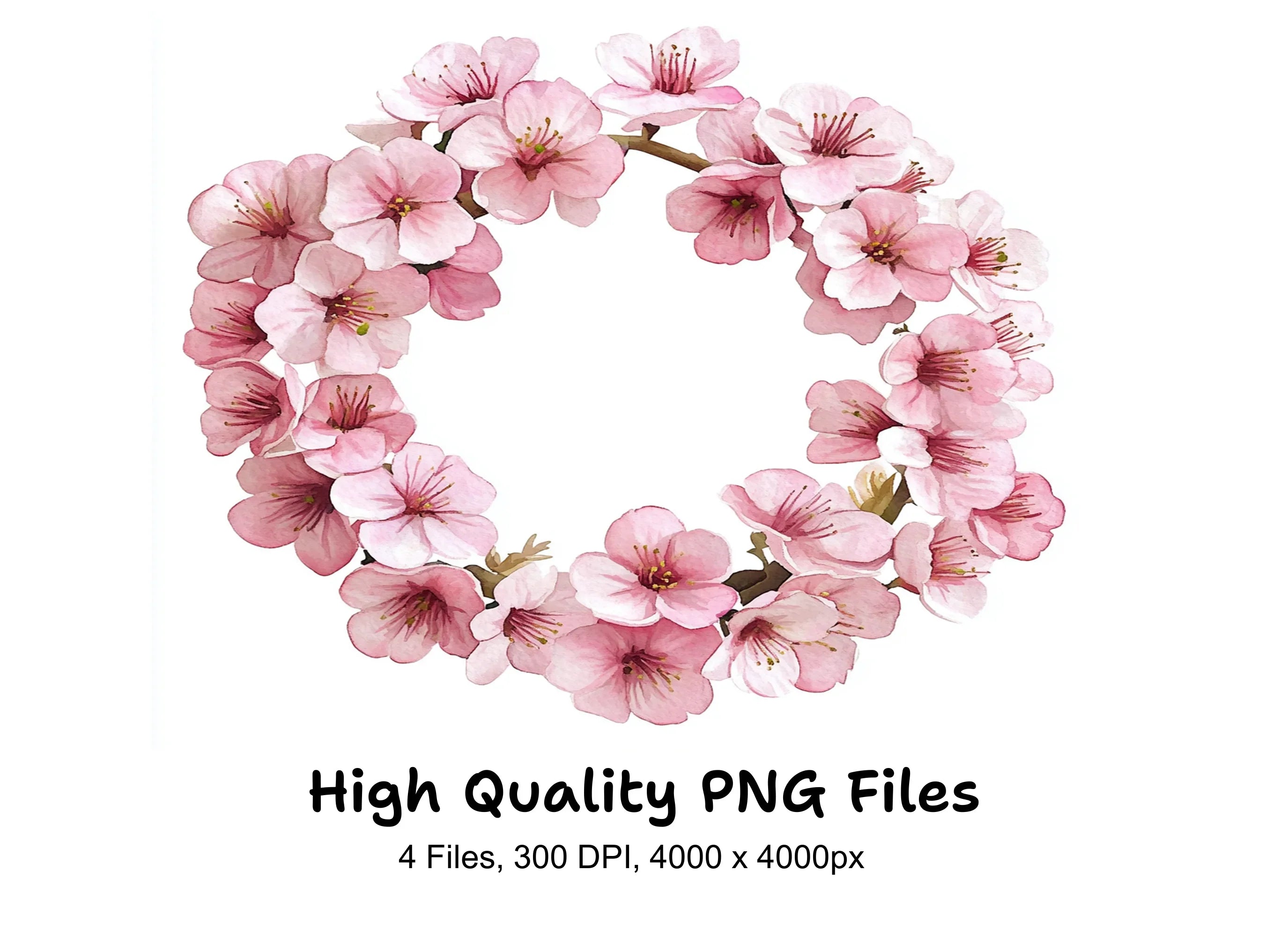 Pink Cherry Blossom Wreath Clipart Bundle