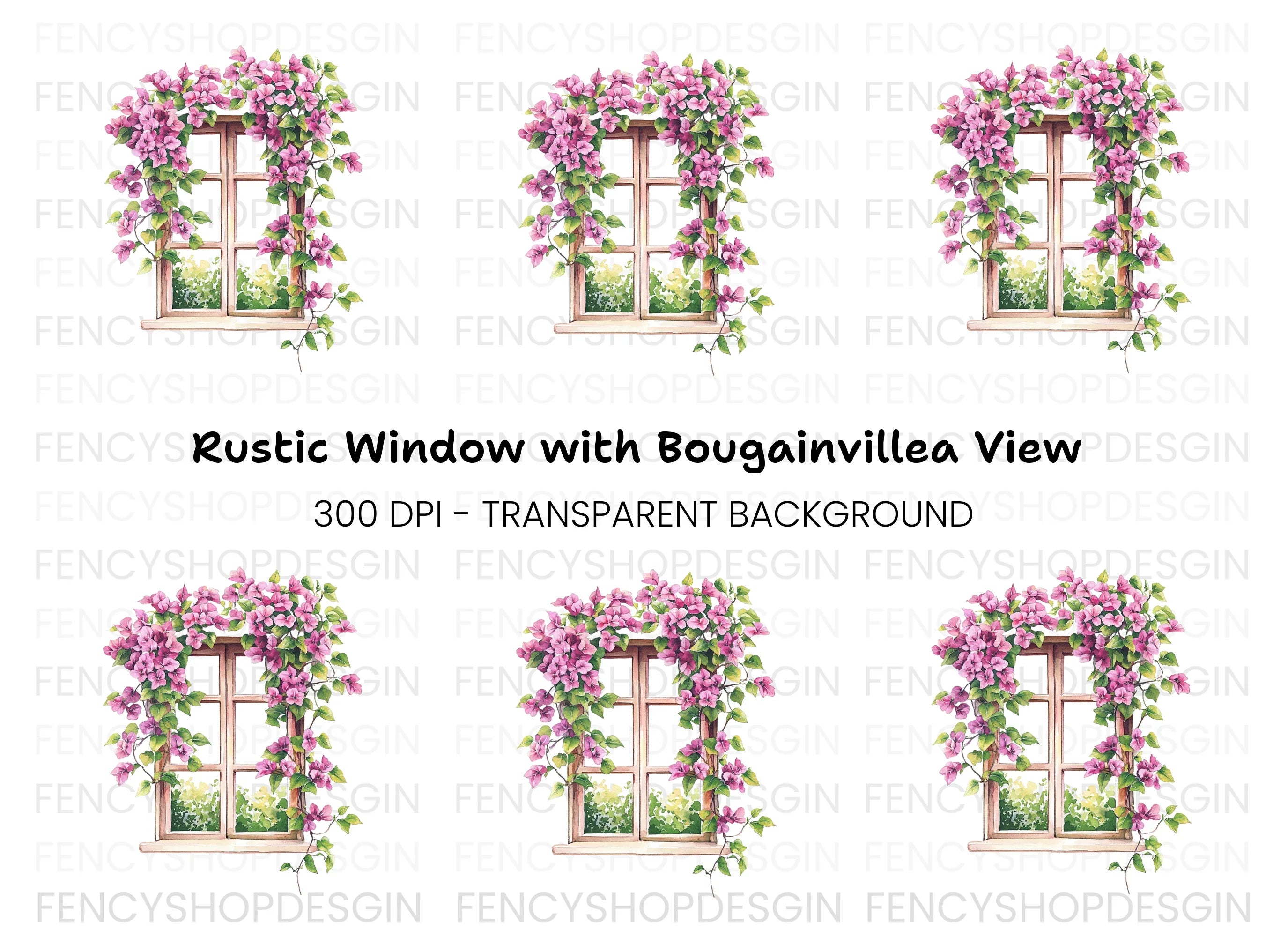Vibrant Bougainvillea Window Clipart Bundle