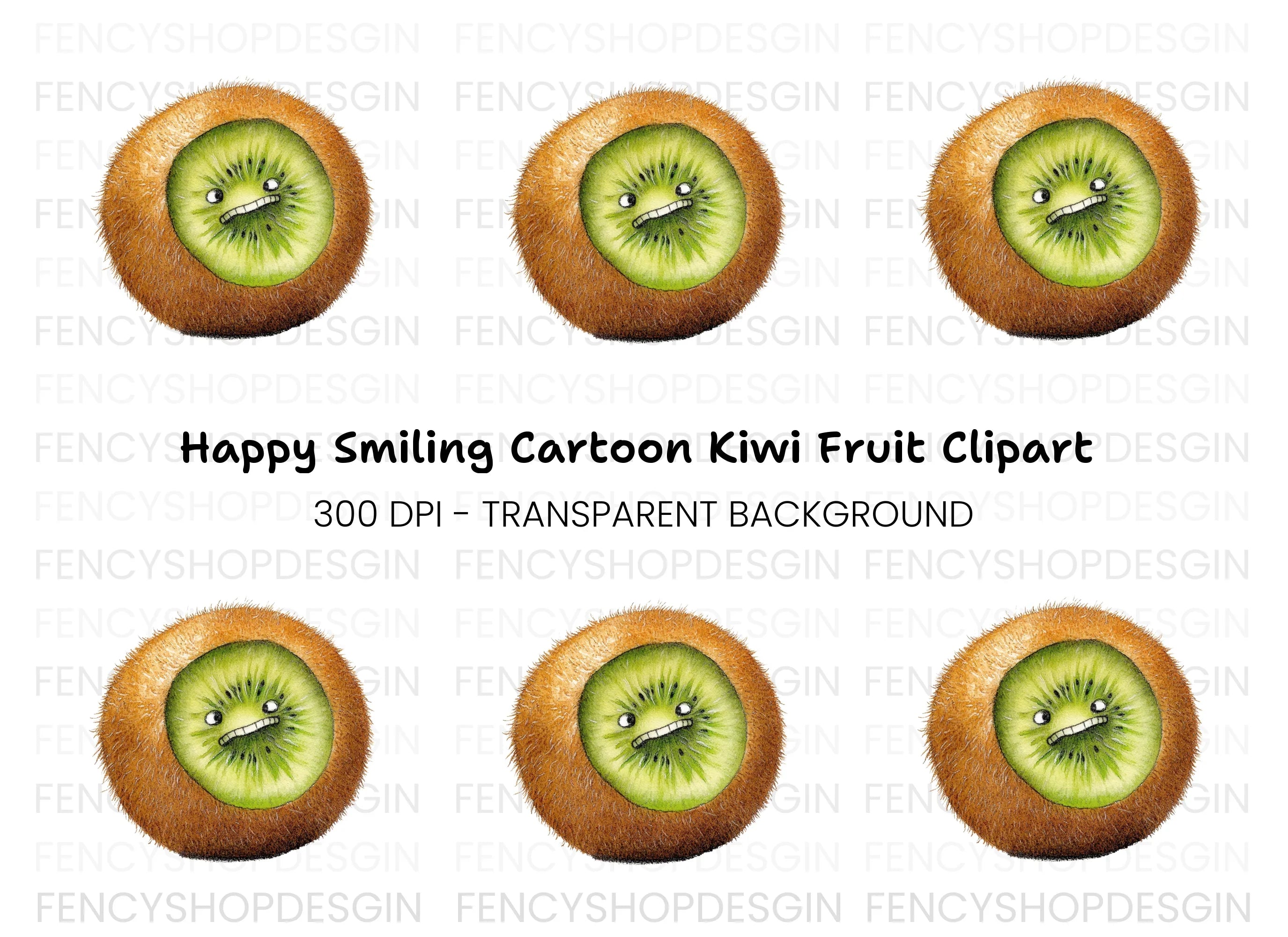 Scared Kiwi Fruit Cartoon Clipart Bundle