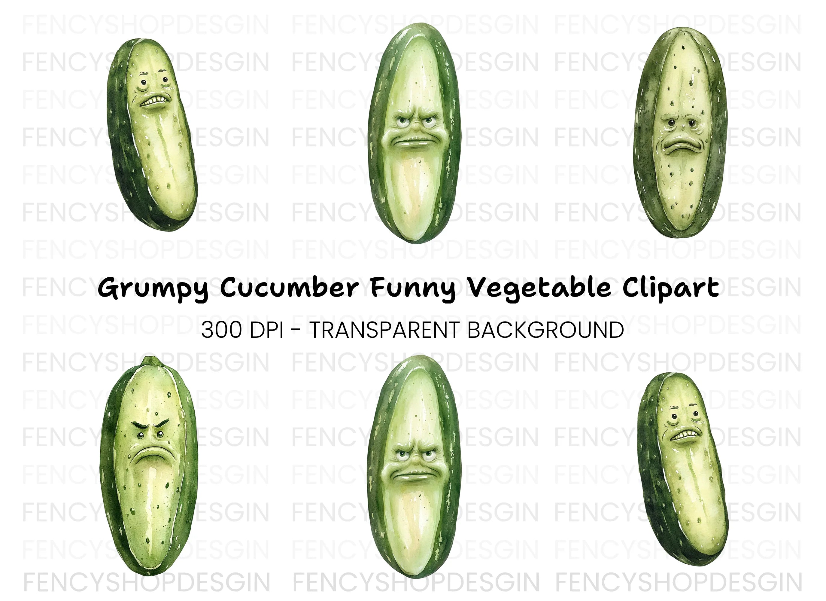 Angry Pickle Cartoon Clipart Bundle