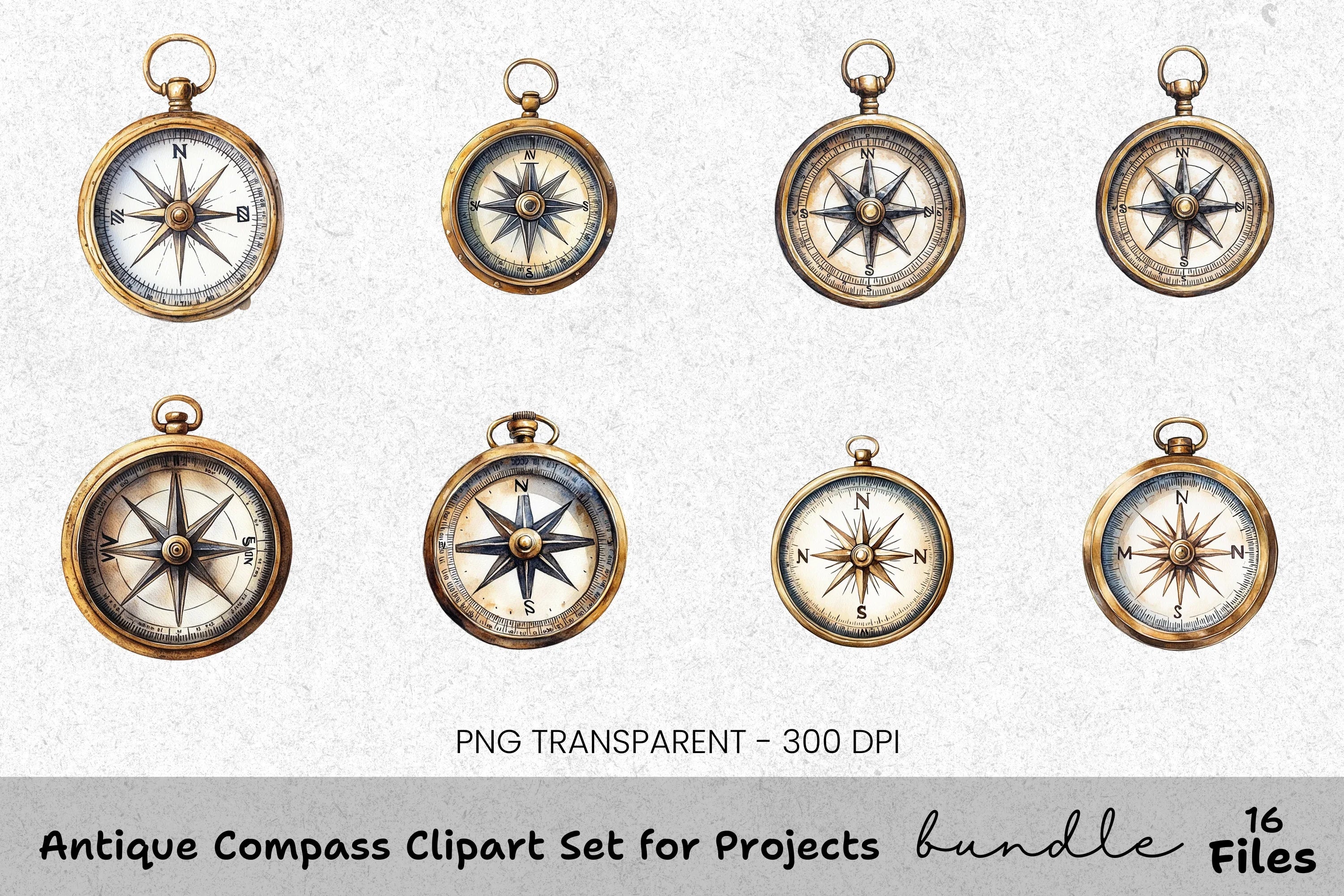 Antique Compass Clipart Bundle for Projects