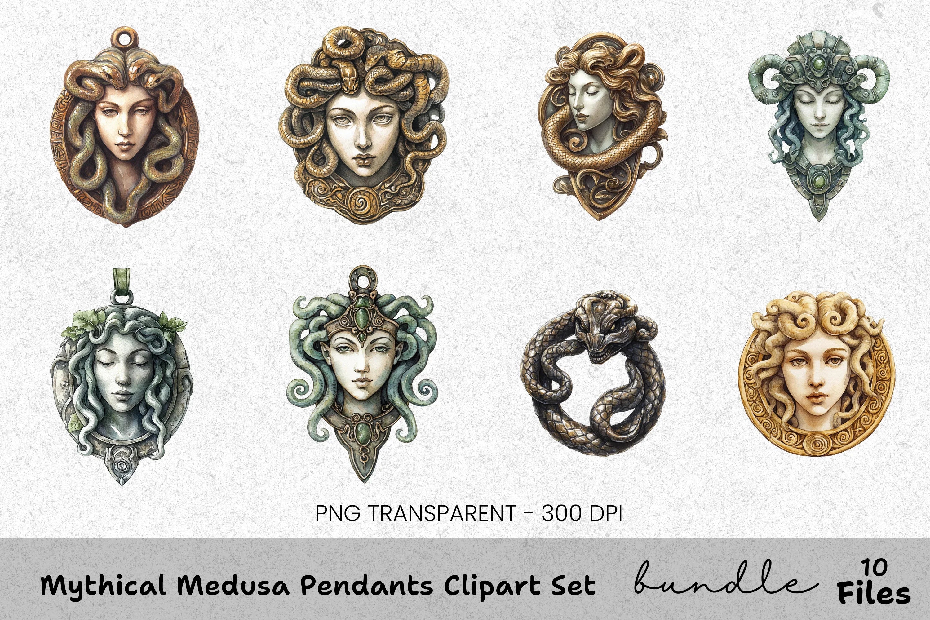 Mythical Medusa Pendants Clipart Bundle