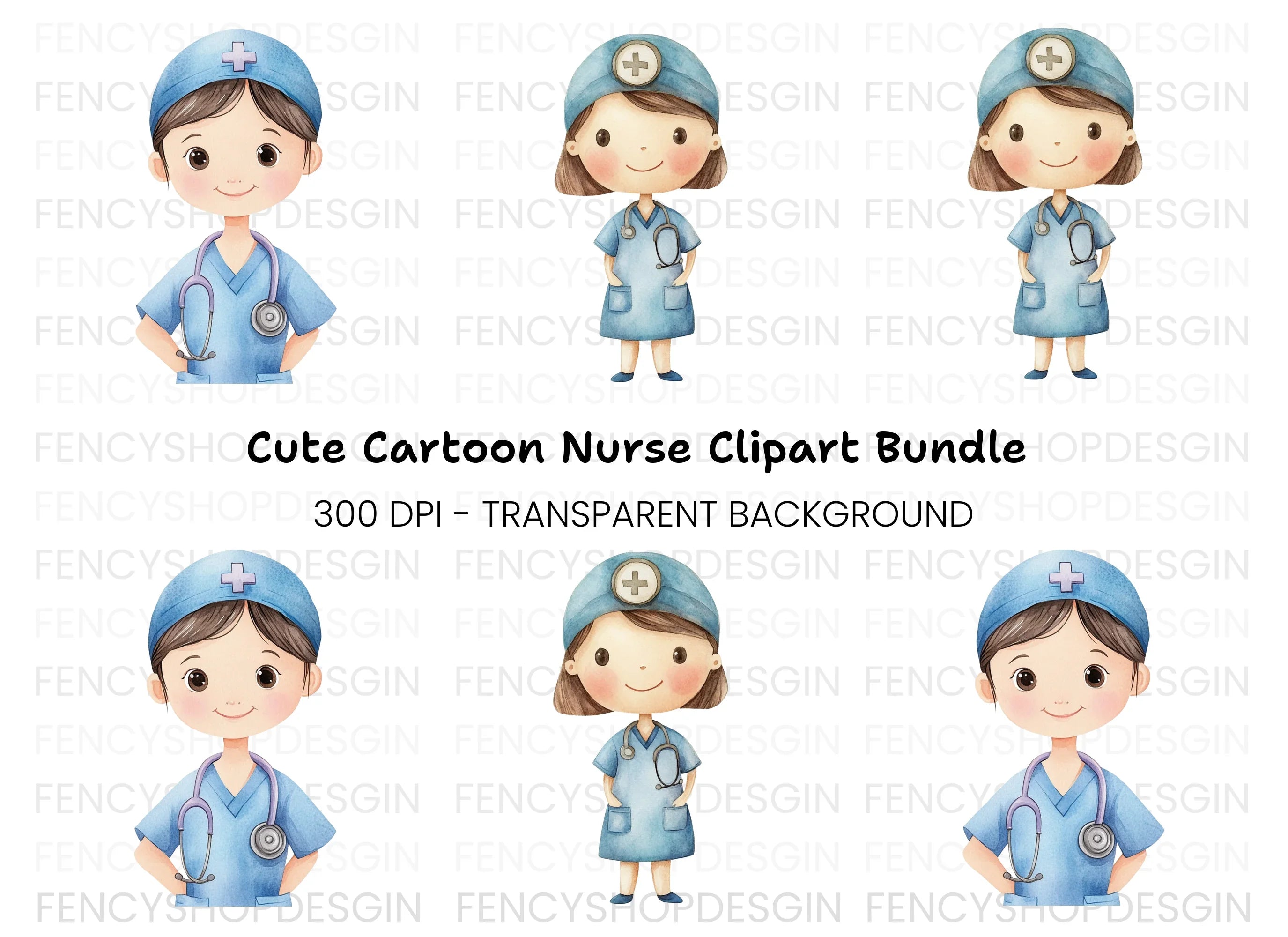 Cute Nurse Characters Clipart Bundle