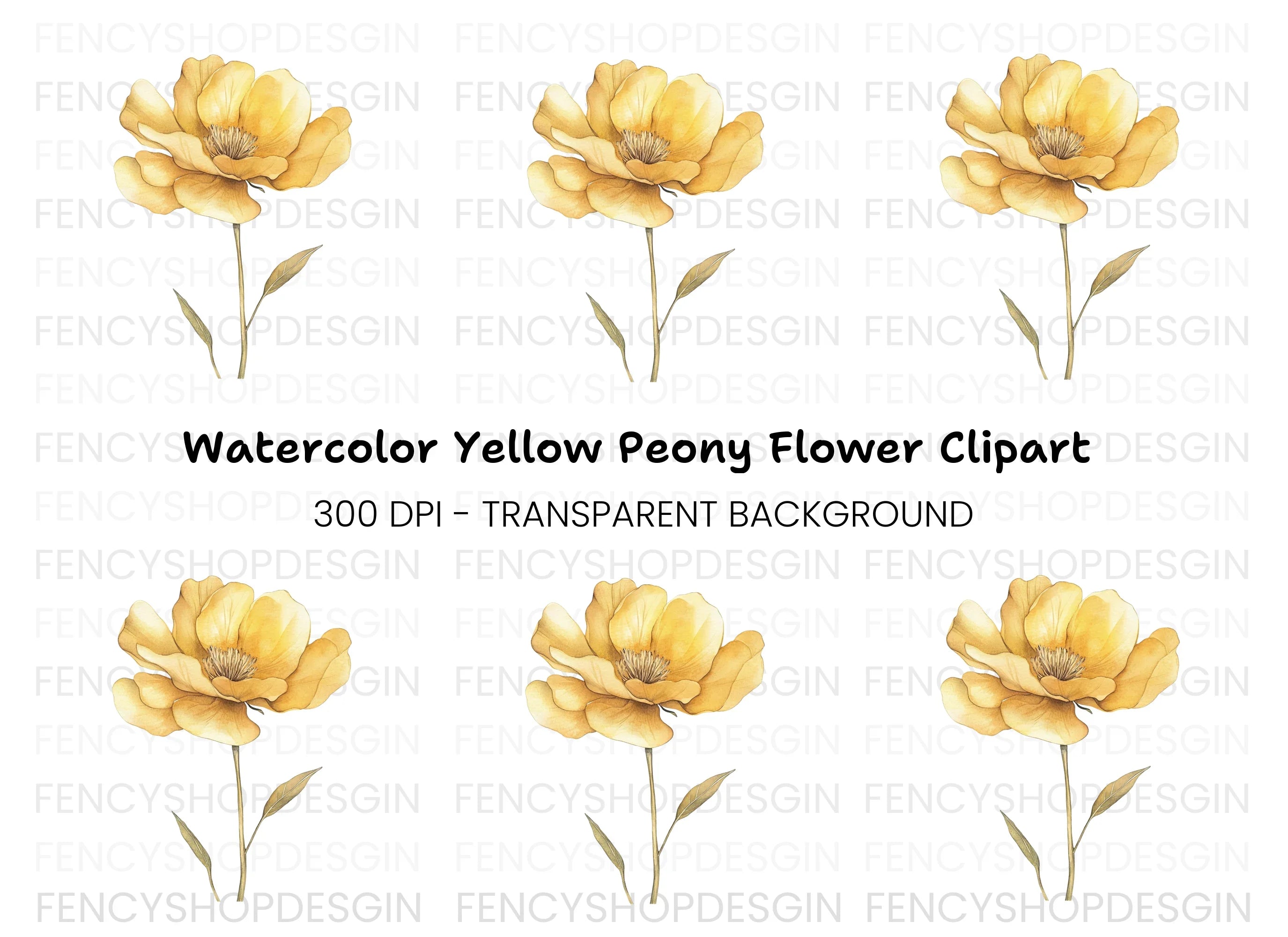 Elegant Yellow Flower with Stem Clipart Bundle