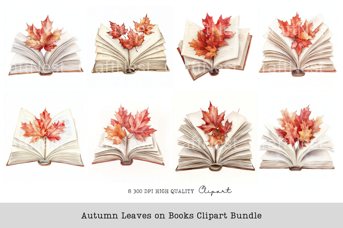 Autumn Leaves On Books Clipart Planner
