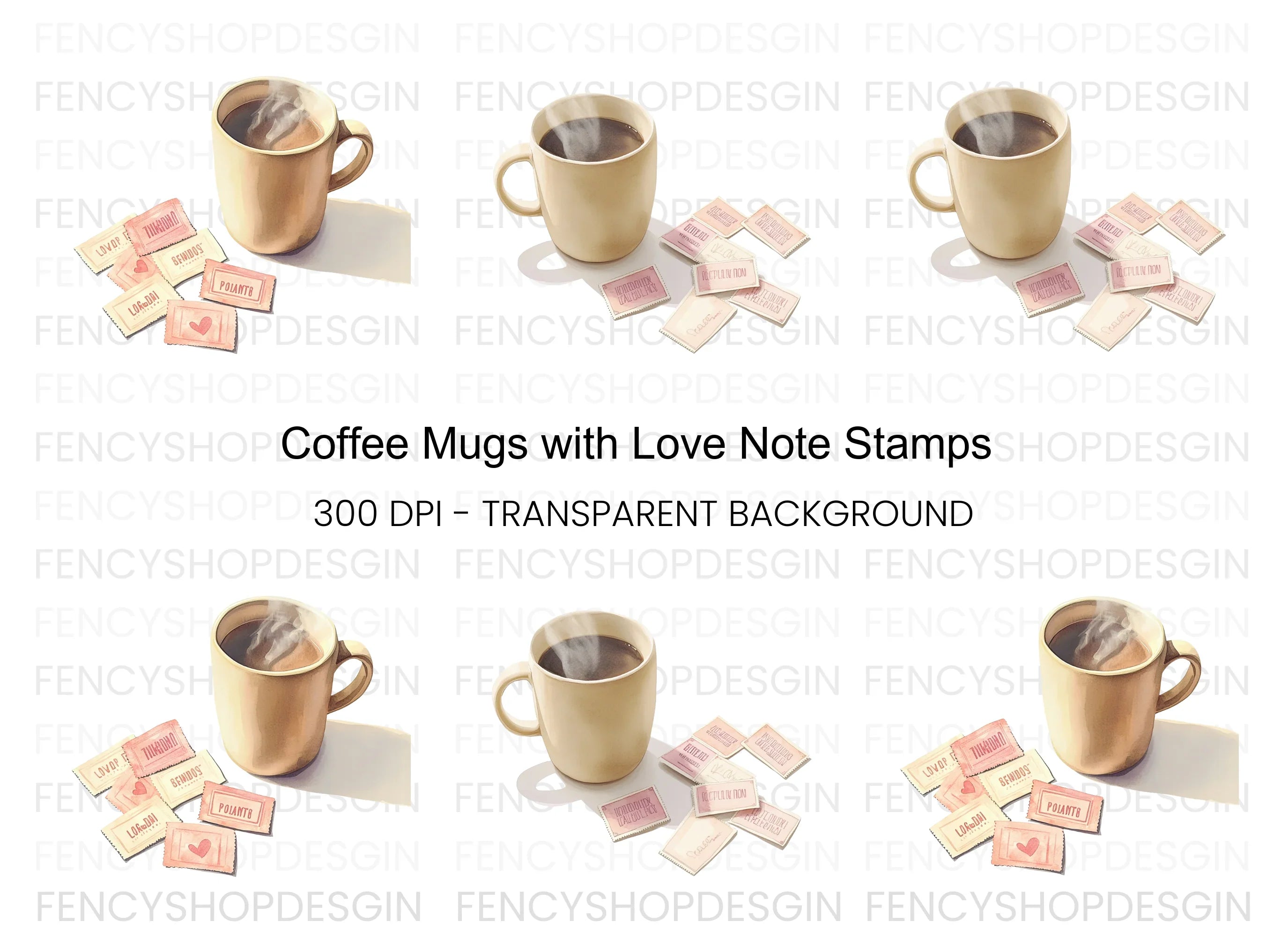 Coffee Mugs Love Notes Clipart Bundle