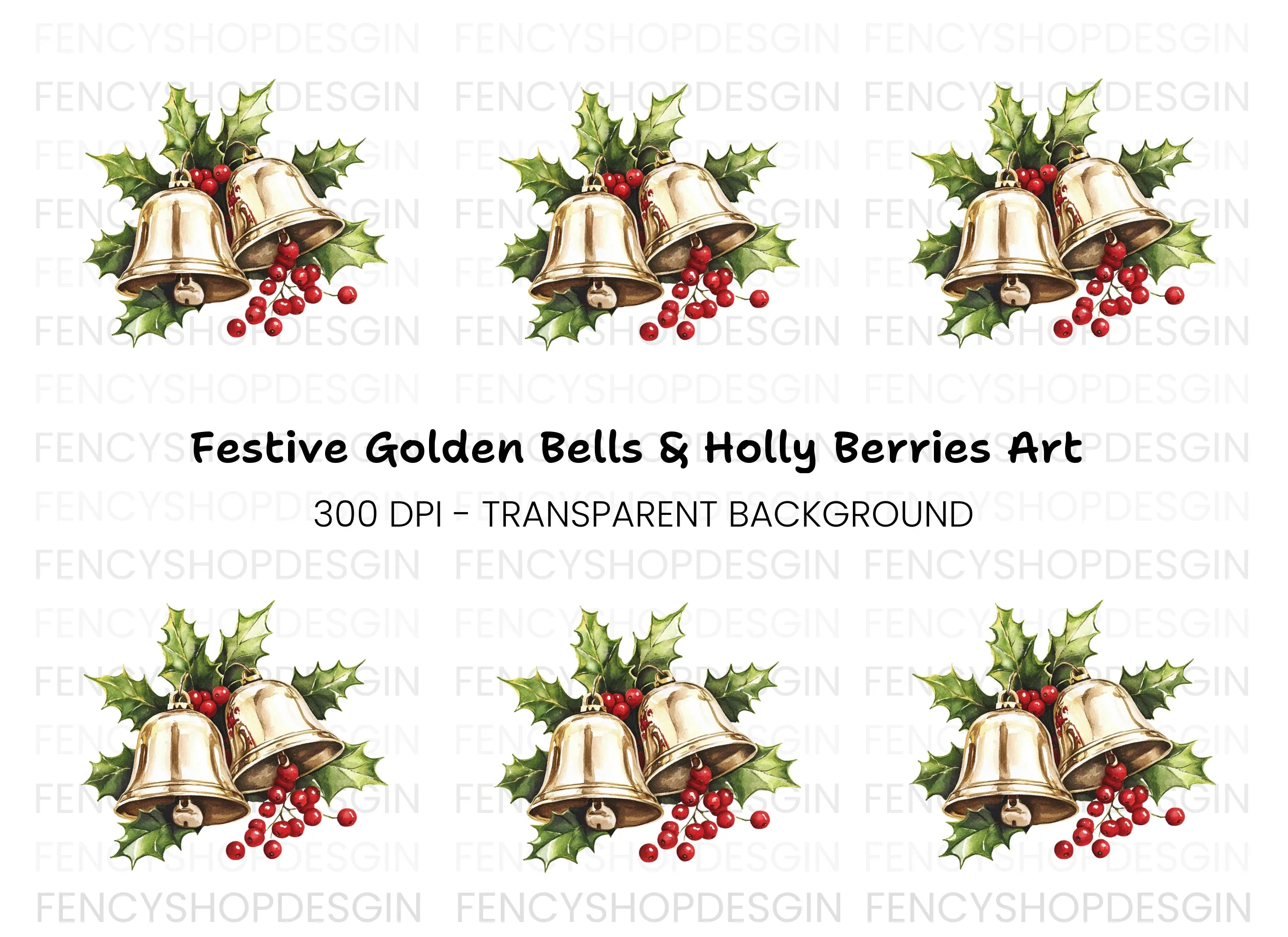 Festive Bells and Holly Clipart Bundle
