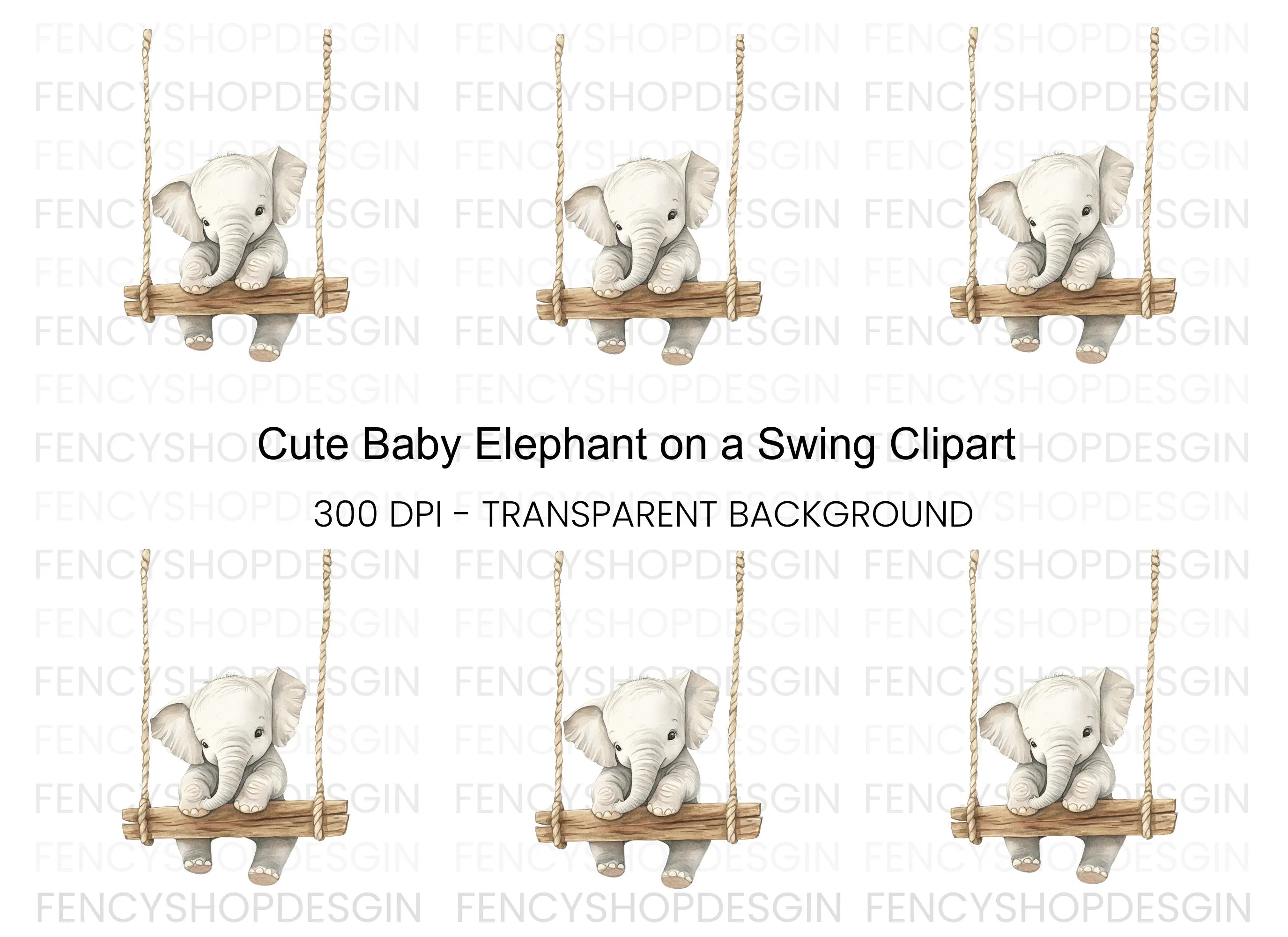 Cute Baby Elephant on Swing Clipart Bundle