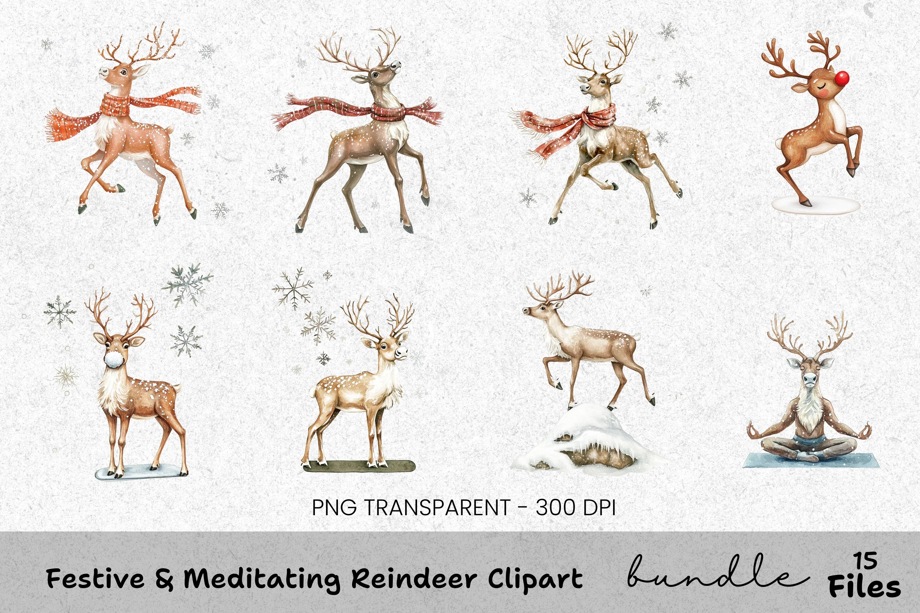 Meditating Reindeer Winter Clipart Bundle