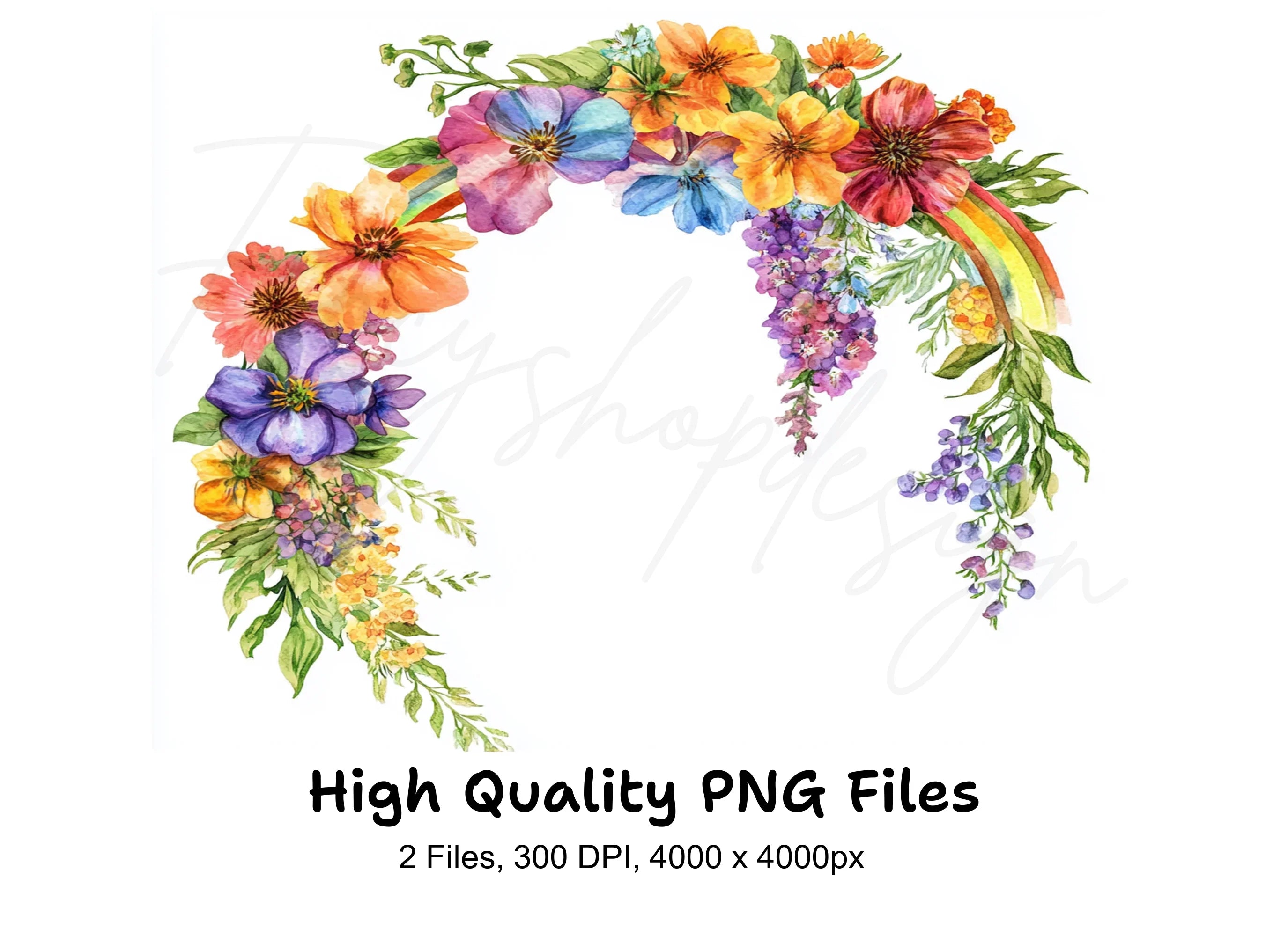 Vibrant Rainbow Flower Arch Clipart Bundle