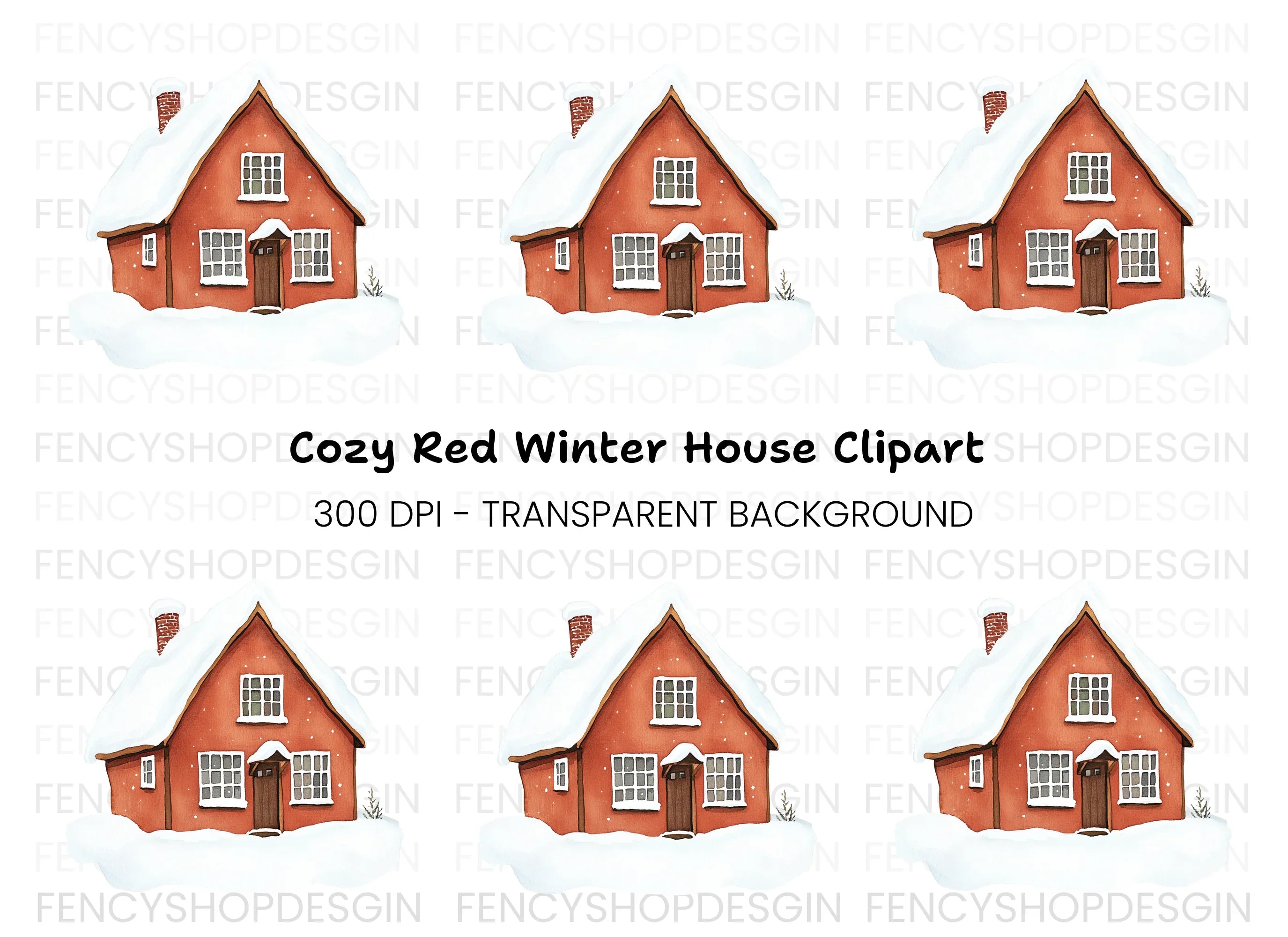 Red Winter House Clipart Bundle