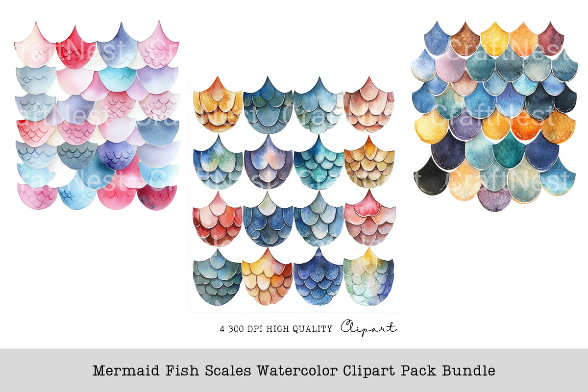 Mermaid Fish Scales Clipart Bundle