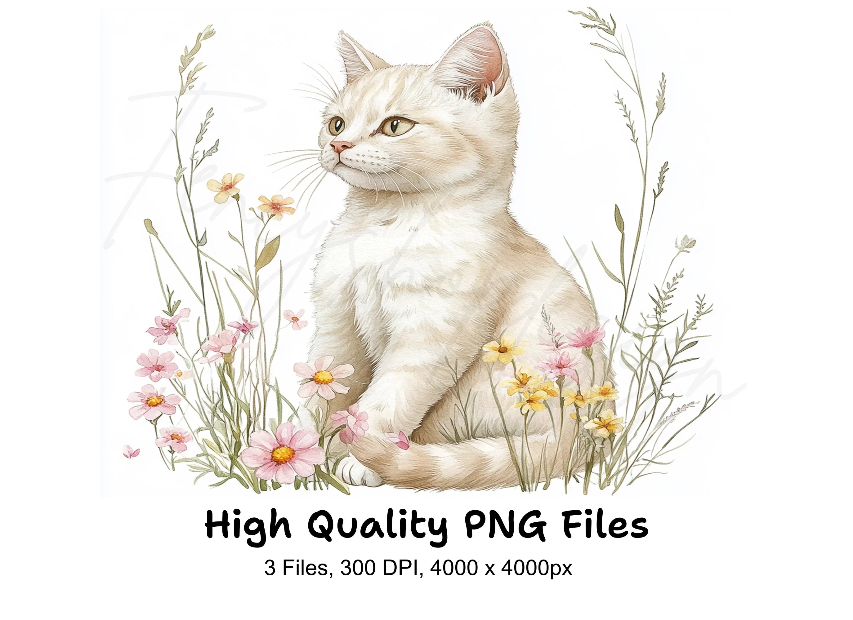 Cats in Wildflower Meadow Clipart Bundle