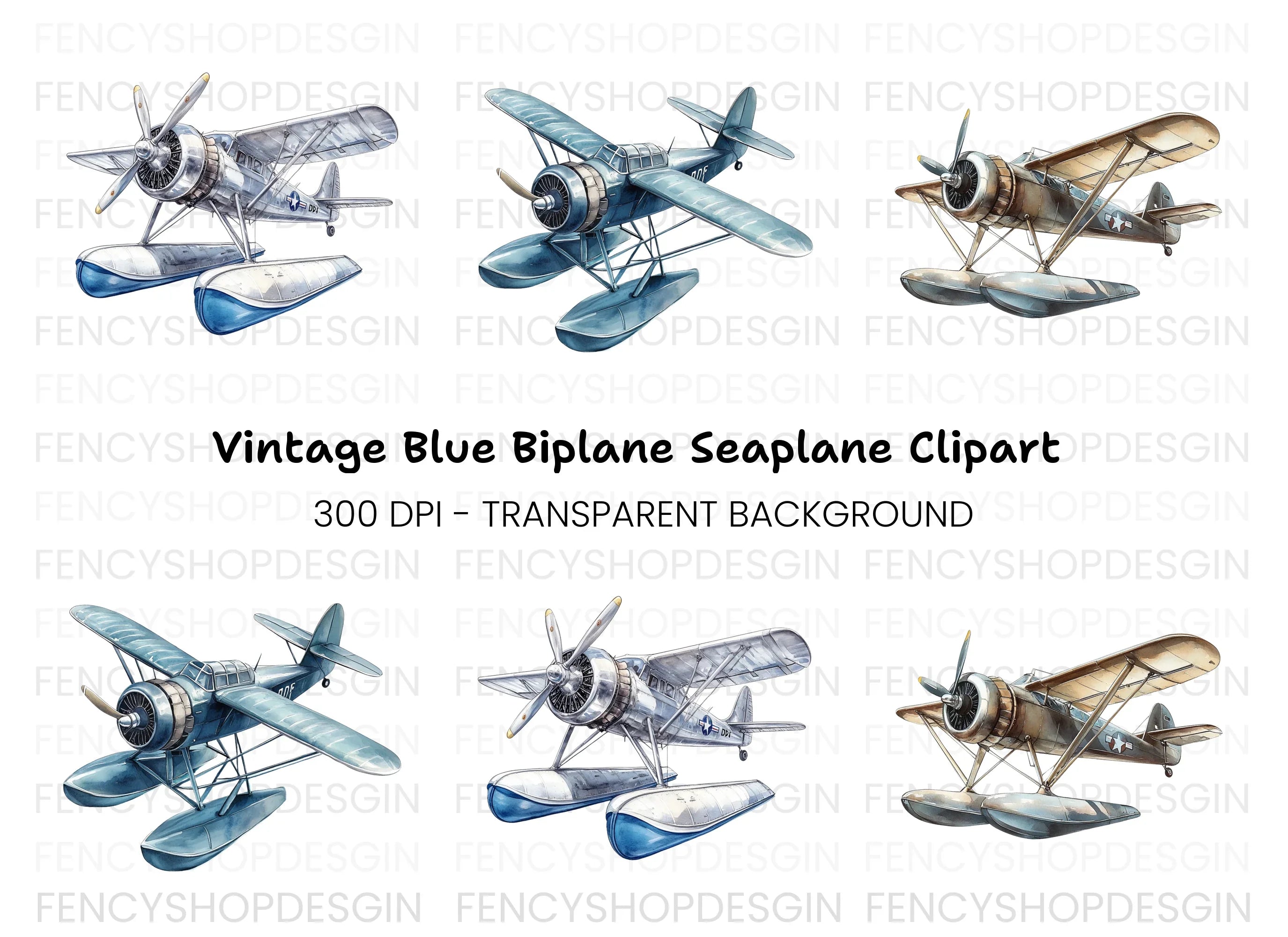 Vintage Seaplane Clipart Bundle