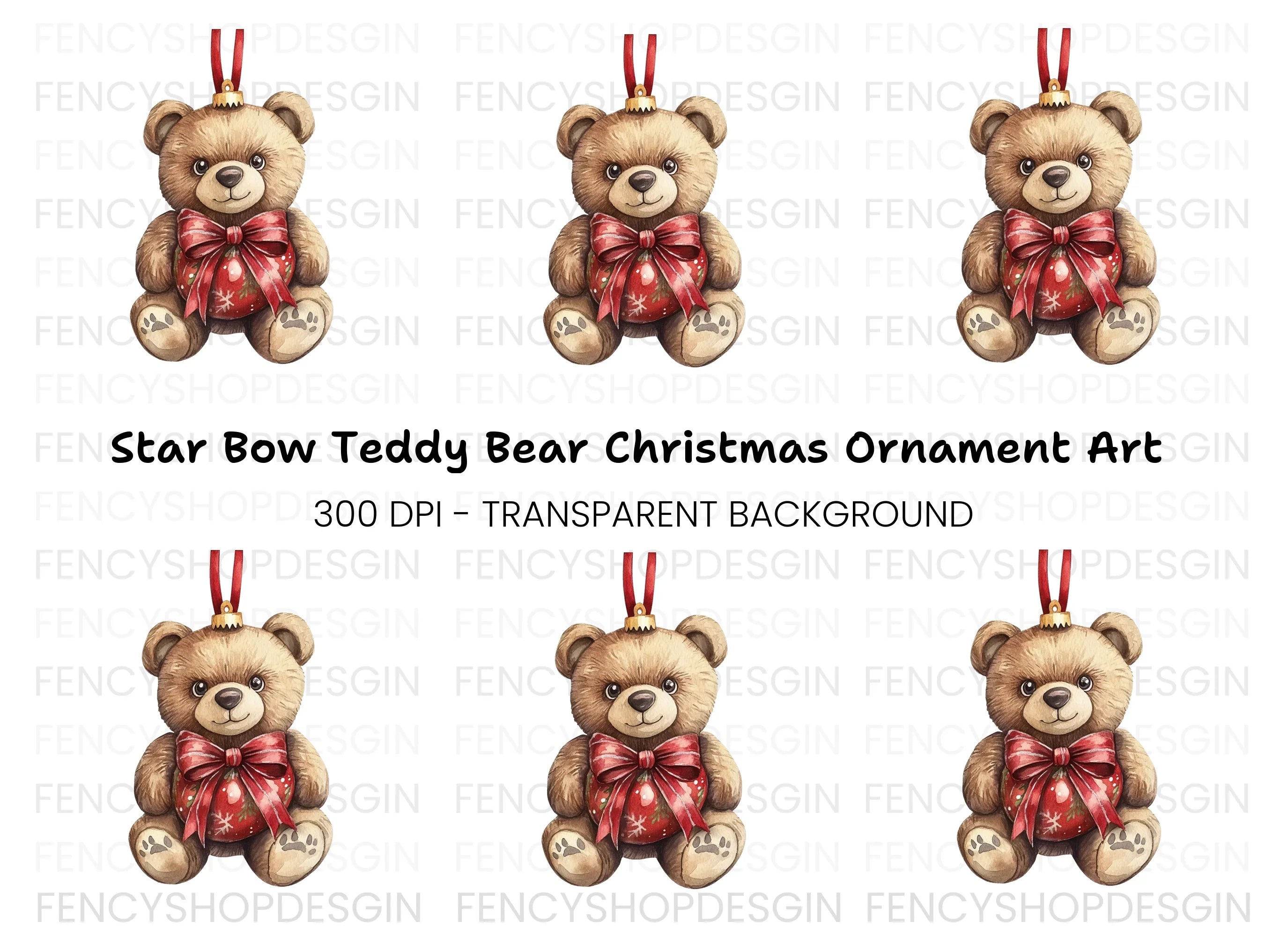 Festive Teddy Bear Christmas Decoration Clipart Bundle