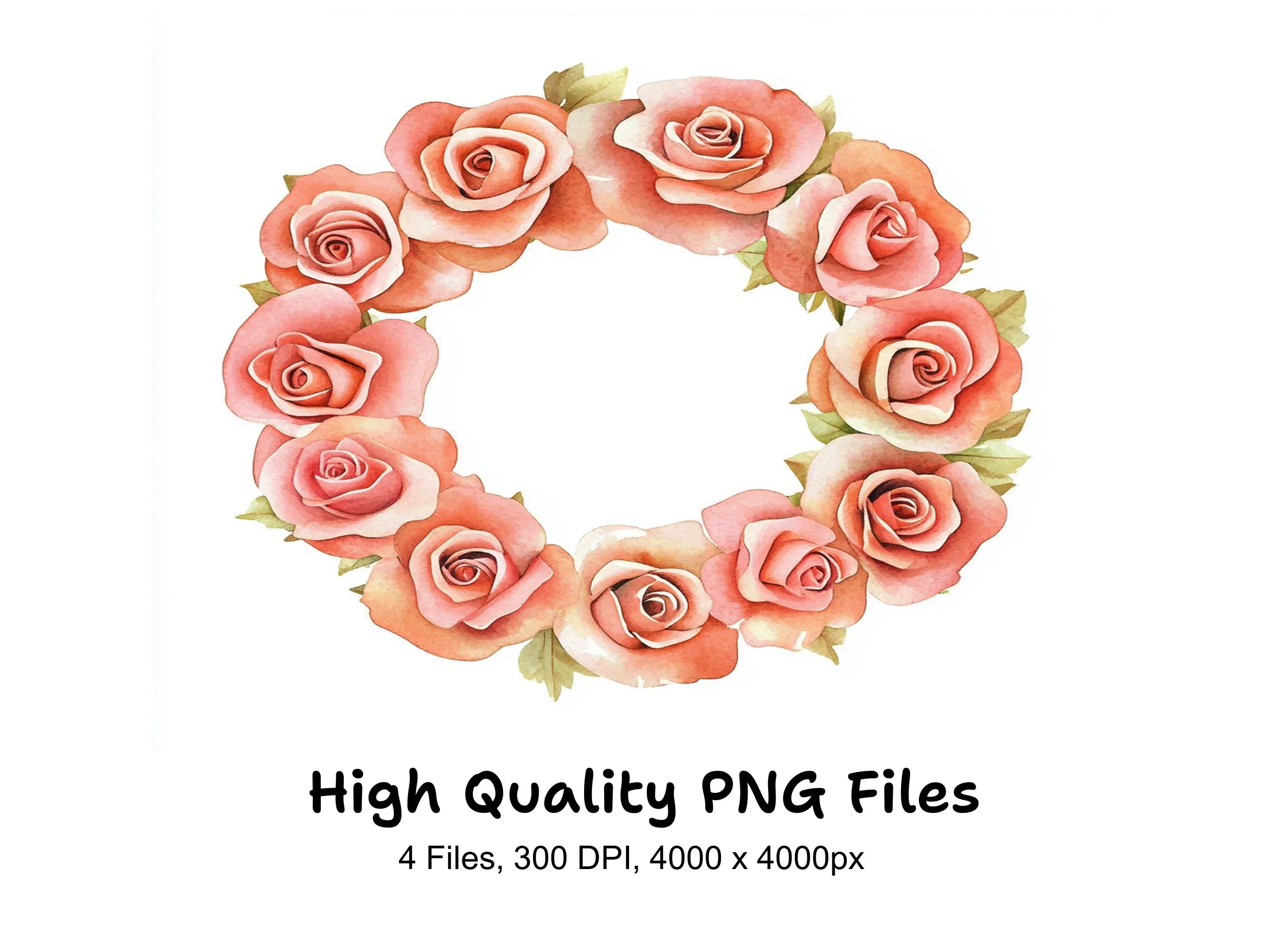 Pink Rose Wreaths Clipart Bundle