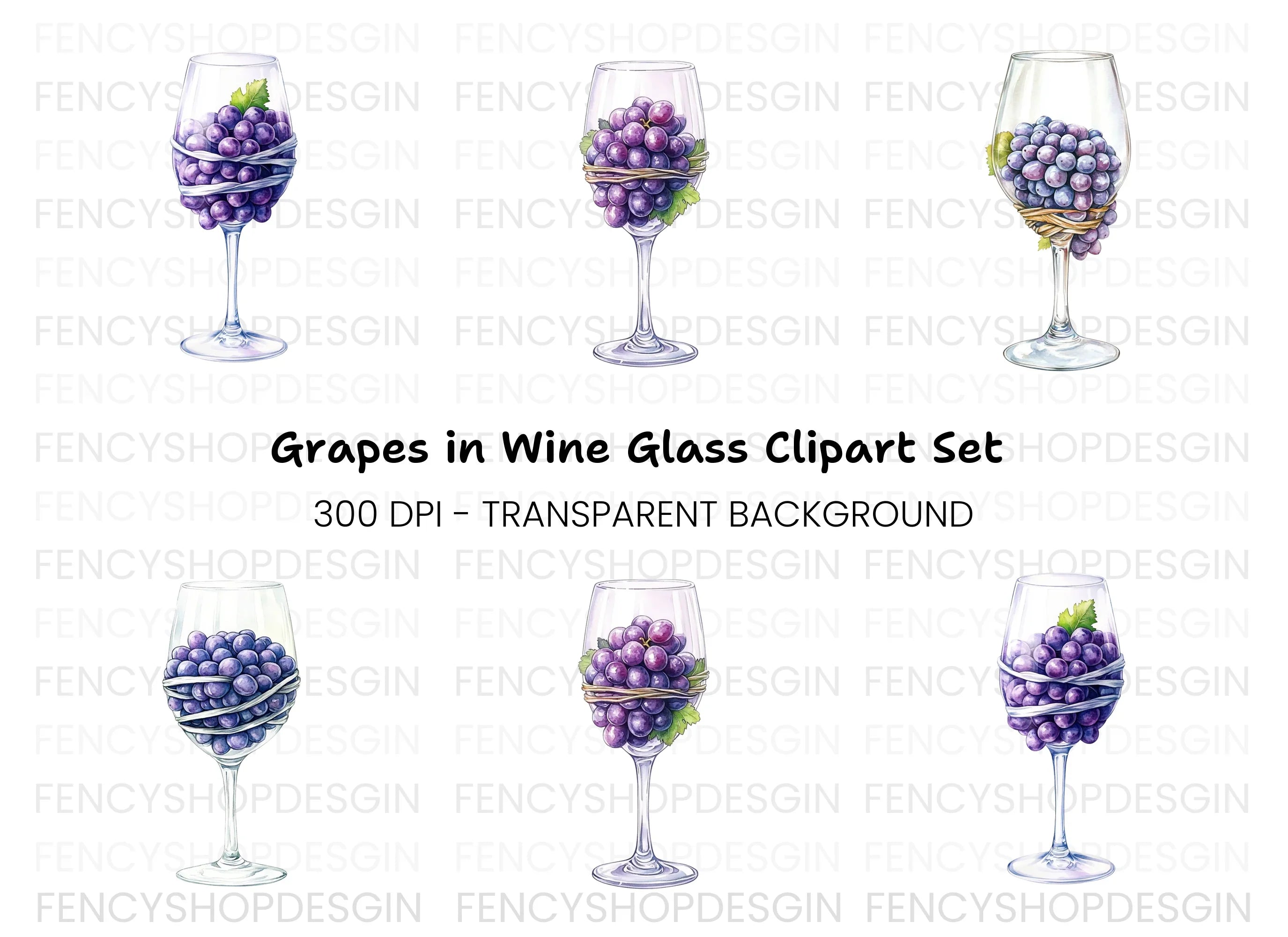 Grapes in Wine Glass Clipart Bundle