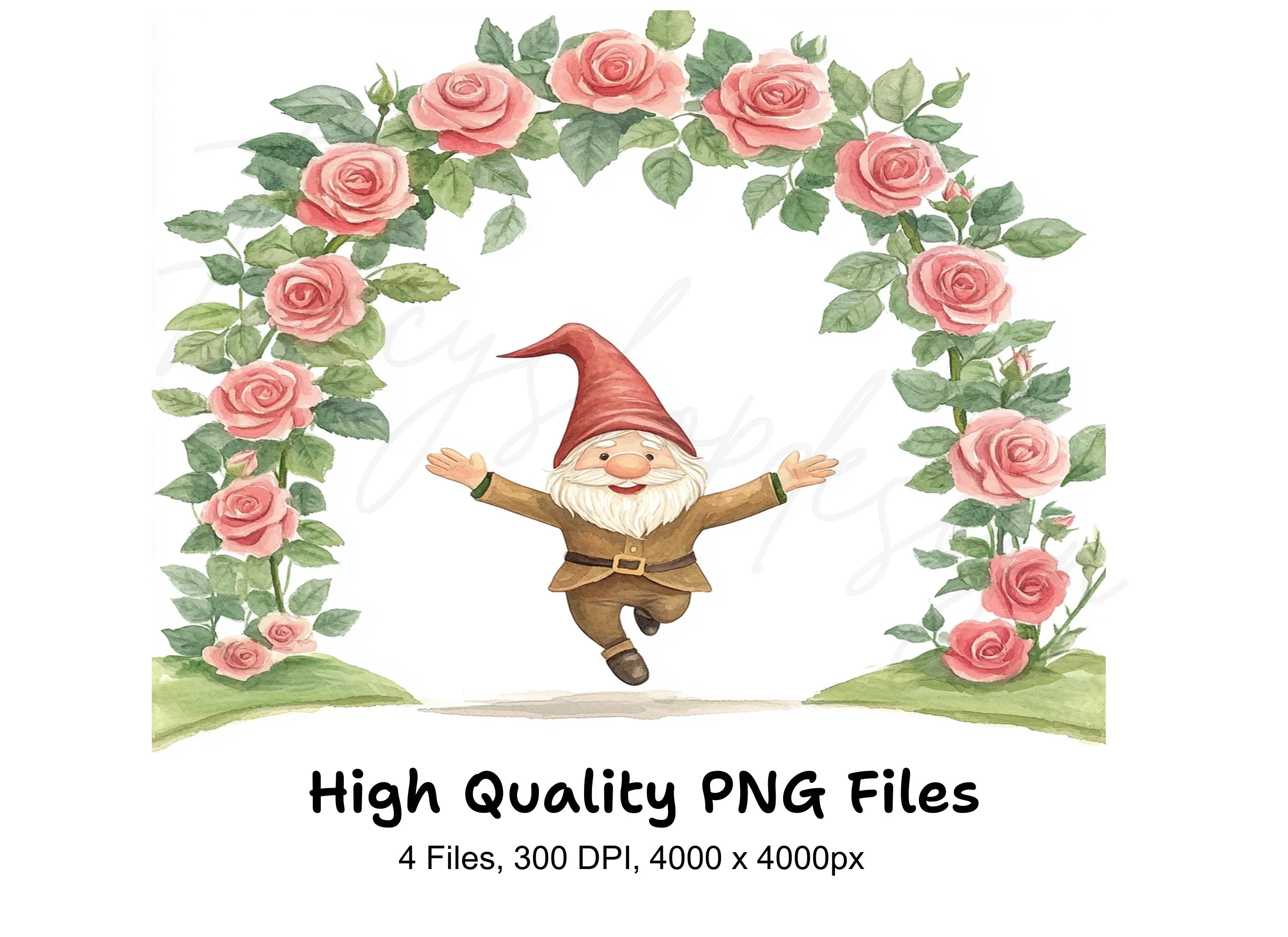 Joyful Gnomes with Rose Arches Clipart Bundle