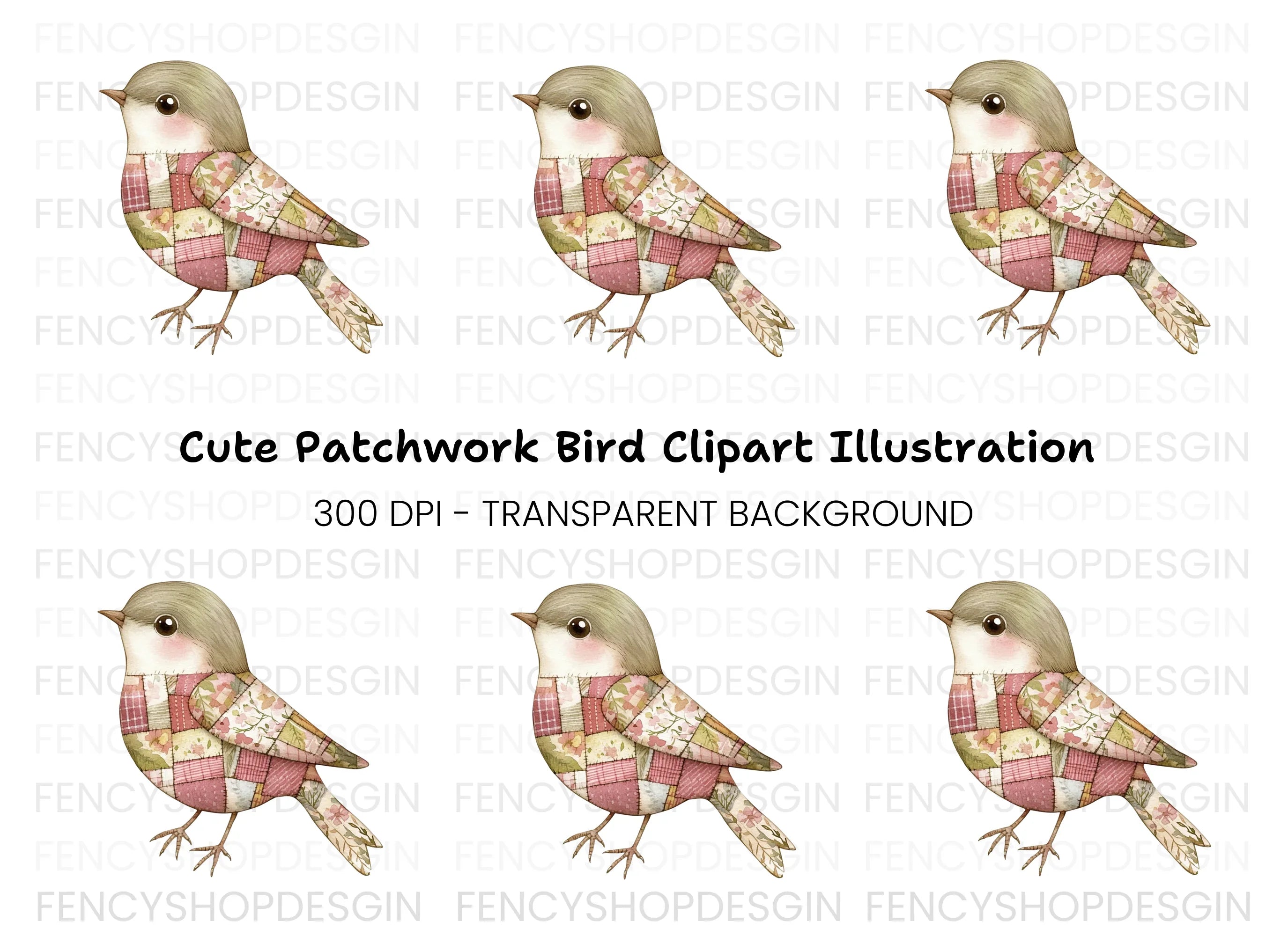 Cute Patchwork Bird Clipart Bundle